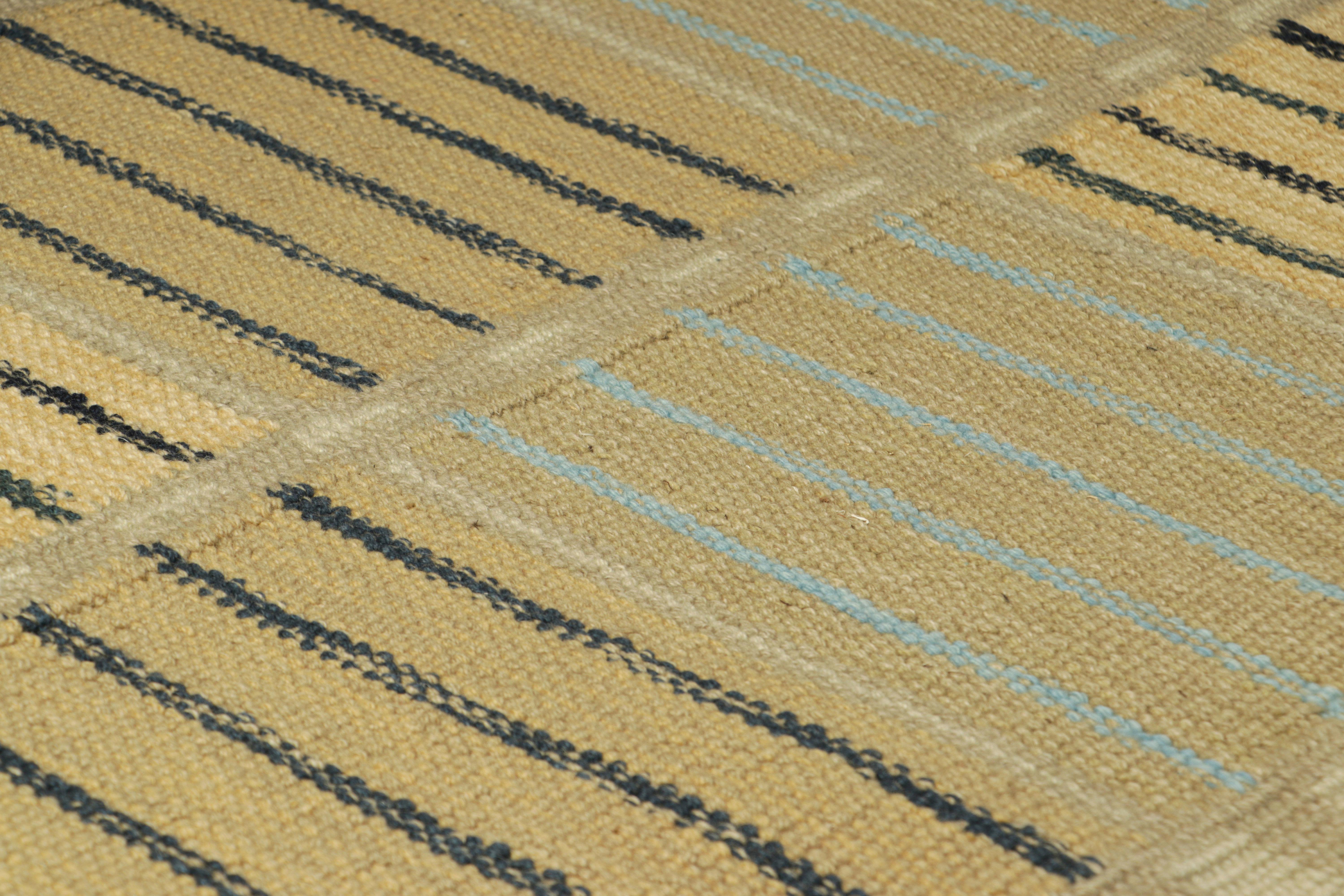Da una nuova ed entusiasmante collezione di pezzi in formato regalo, questo tappeto d'accento 3x5 in stile svedese è un'audace novità della Scandinavian Collection di Rug & Kilim. Tessuta a mano in un intreccio piatto di lana con filati naturali non