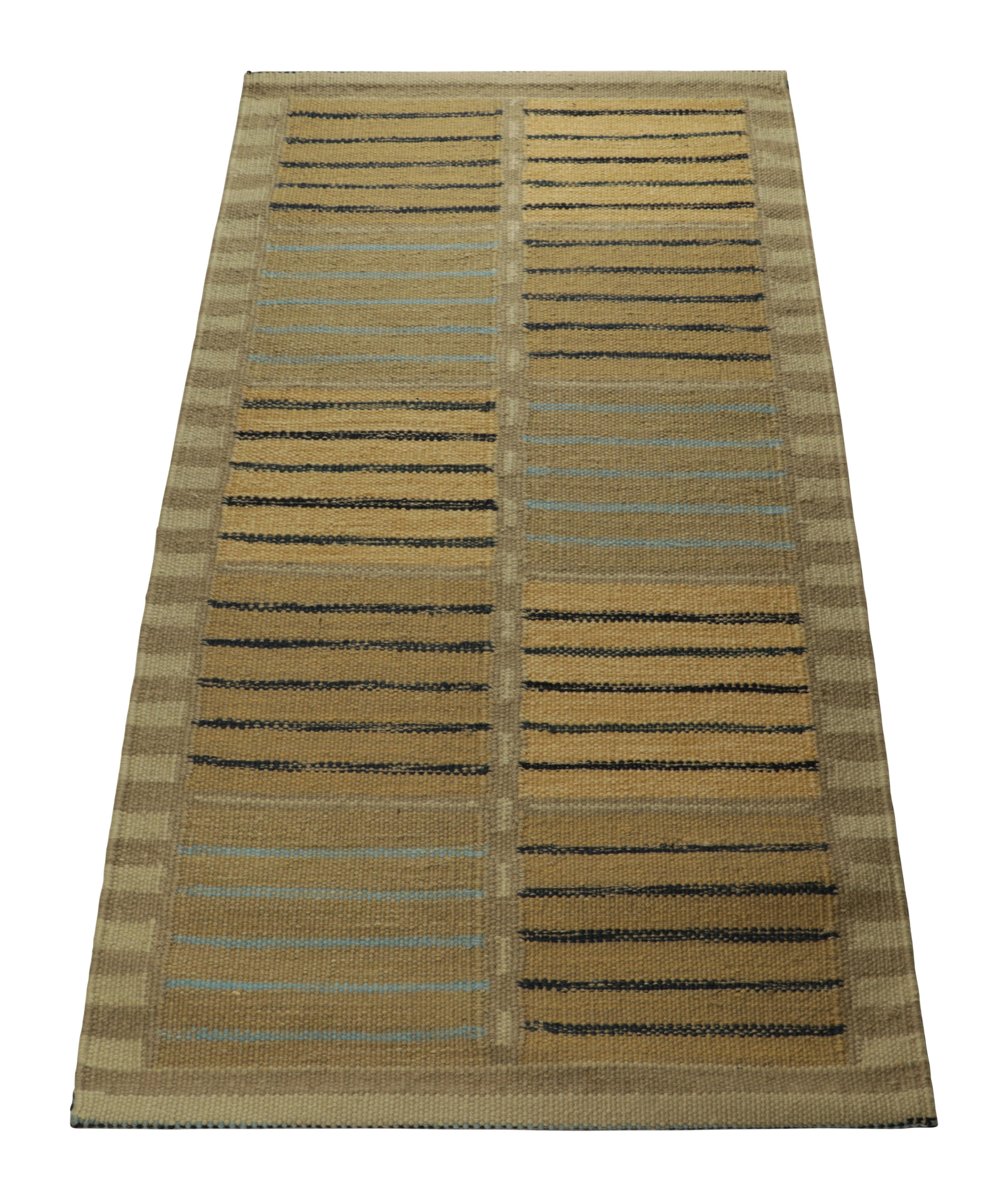 Indian Rug & Kilim’s Scandinavian Style Rug in Beige-Brown, with Geometric Stripes For Sale