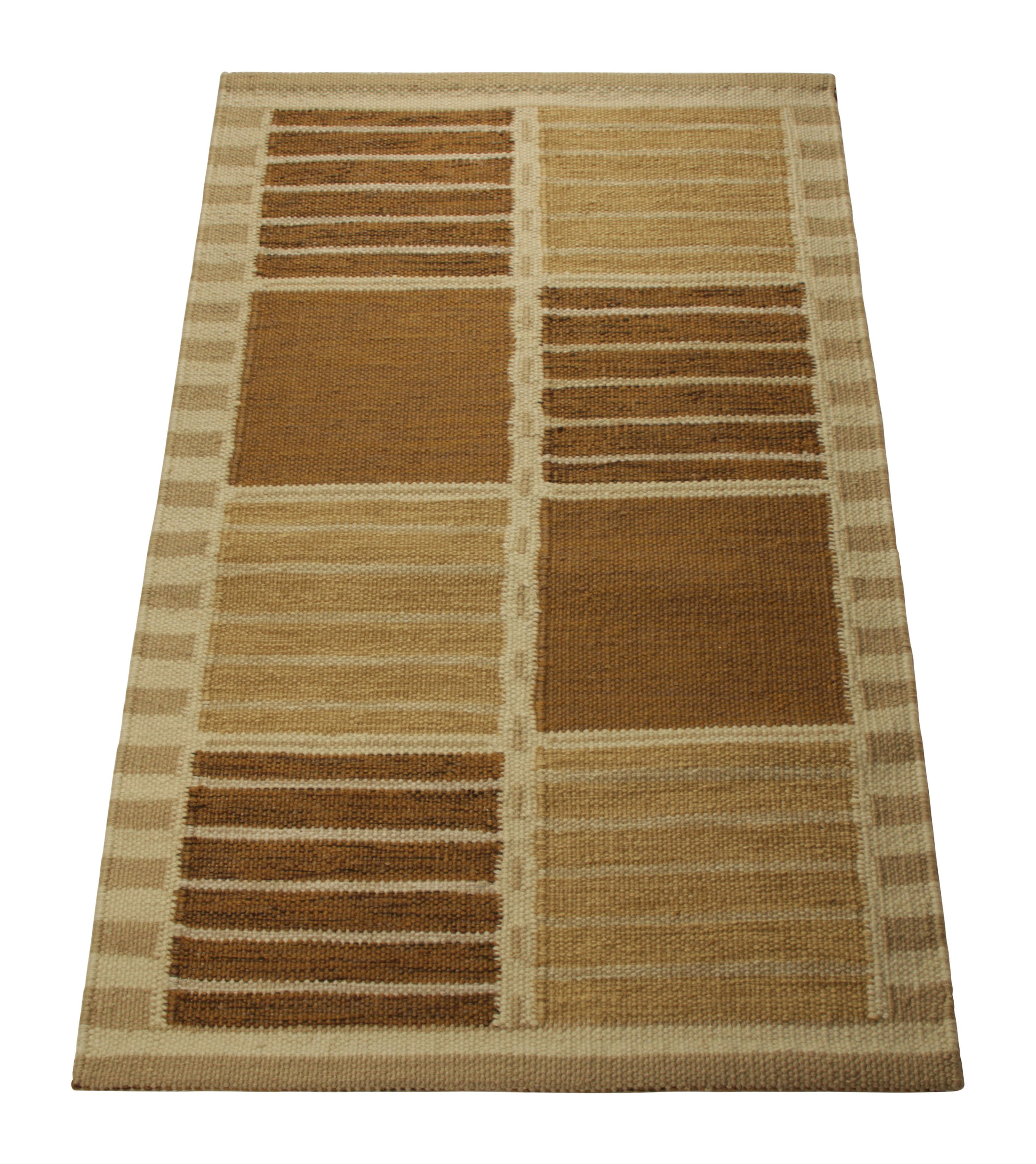 Indian Rug & Kilim’s Scandinavian Style Rug in Beige-Brown, with Geometric Stripes For Sale