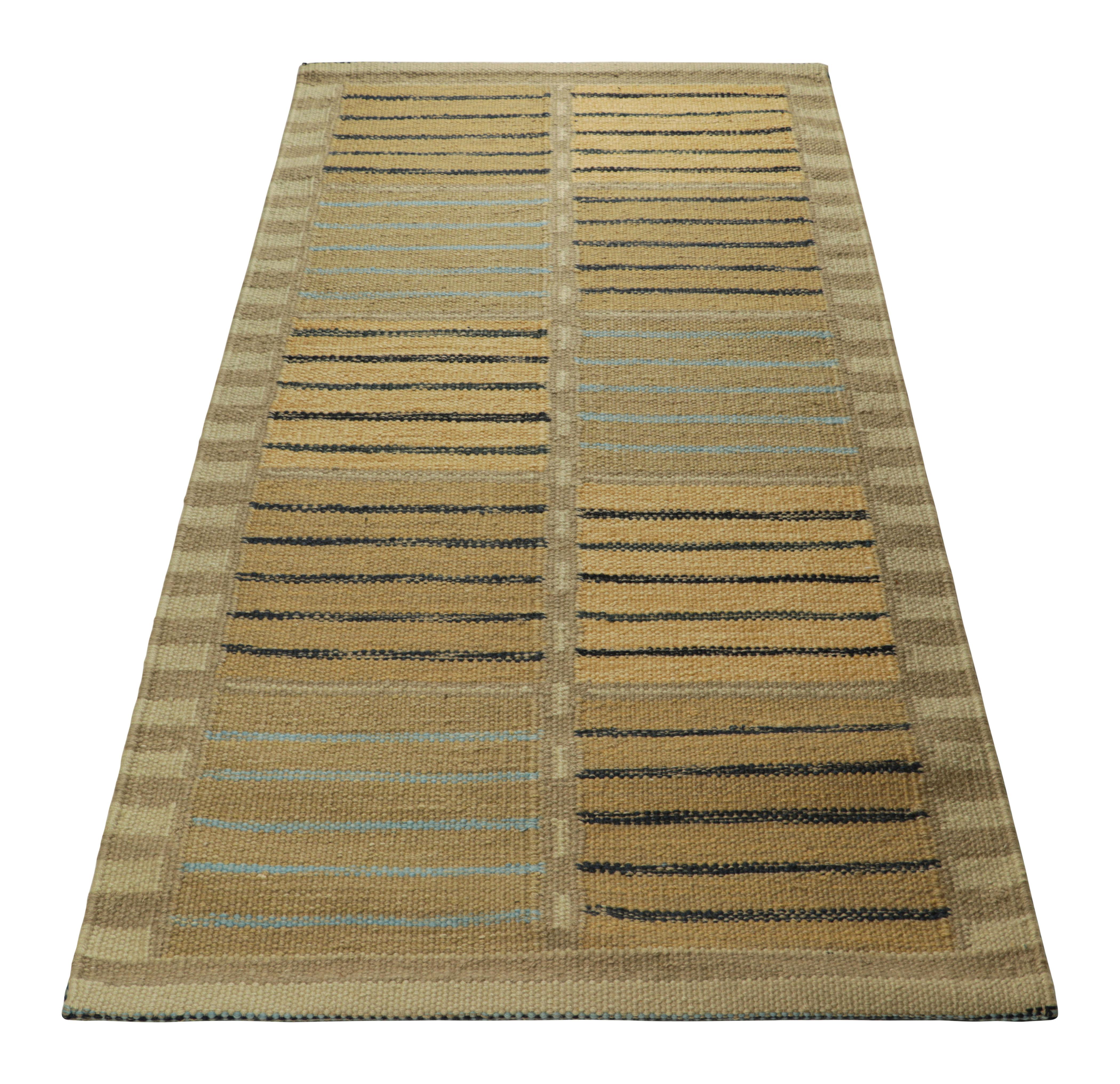 Tessuto a mano Tappeto in stile scandinavo Rug & Kilim in beige-marrone, con strisce geometriche in vendita