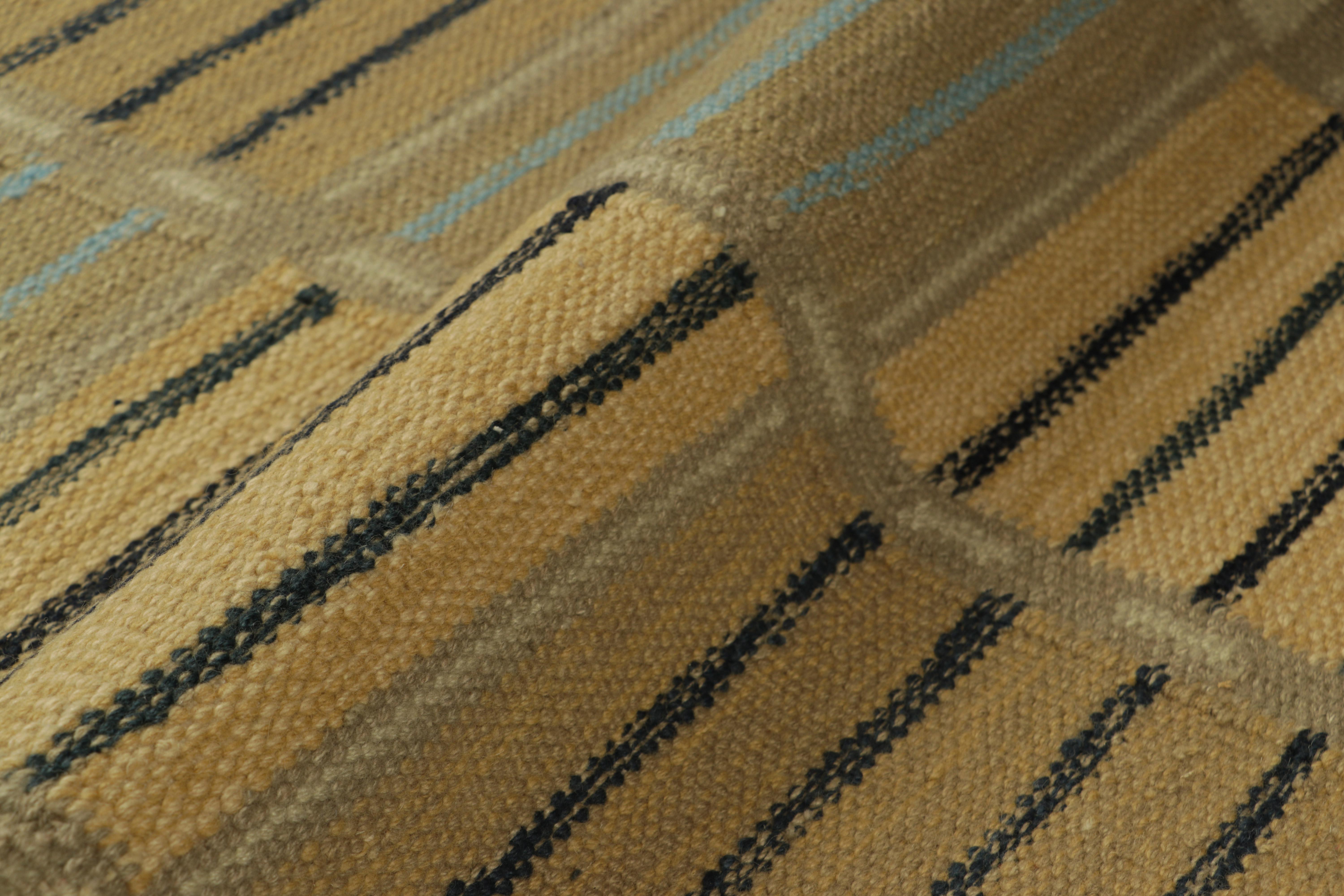 Contemporary Rug & Kilim’s Scandinavian Style Rug in Beige-Brown, with Geometric Stripes For Sale