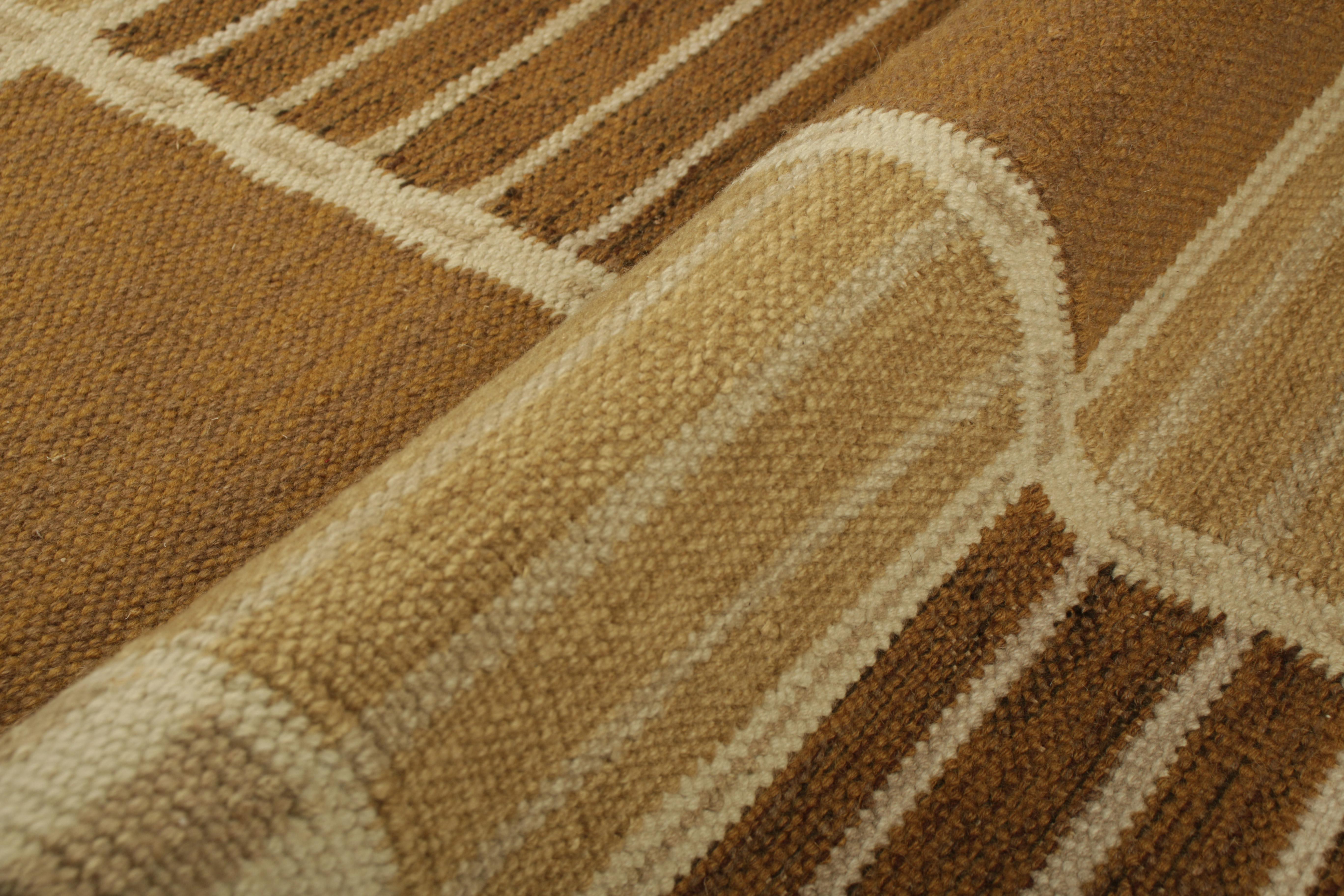Contemporary Rug & Kilim’s Scandinavian Style Rug in Beige-Brown, with Geometric Stripes For Sale
