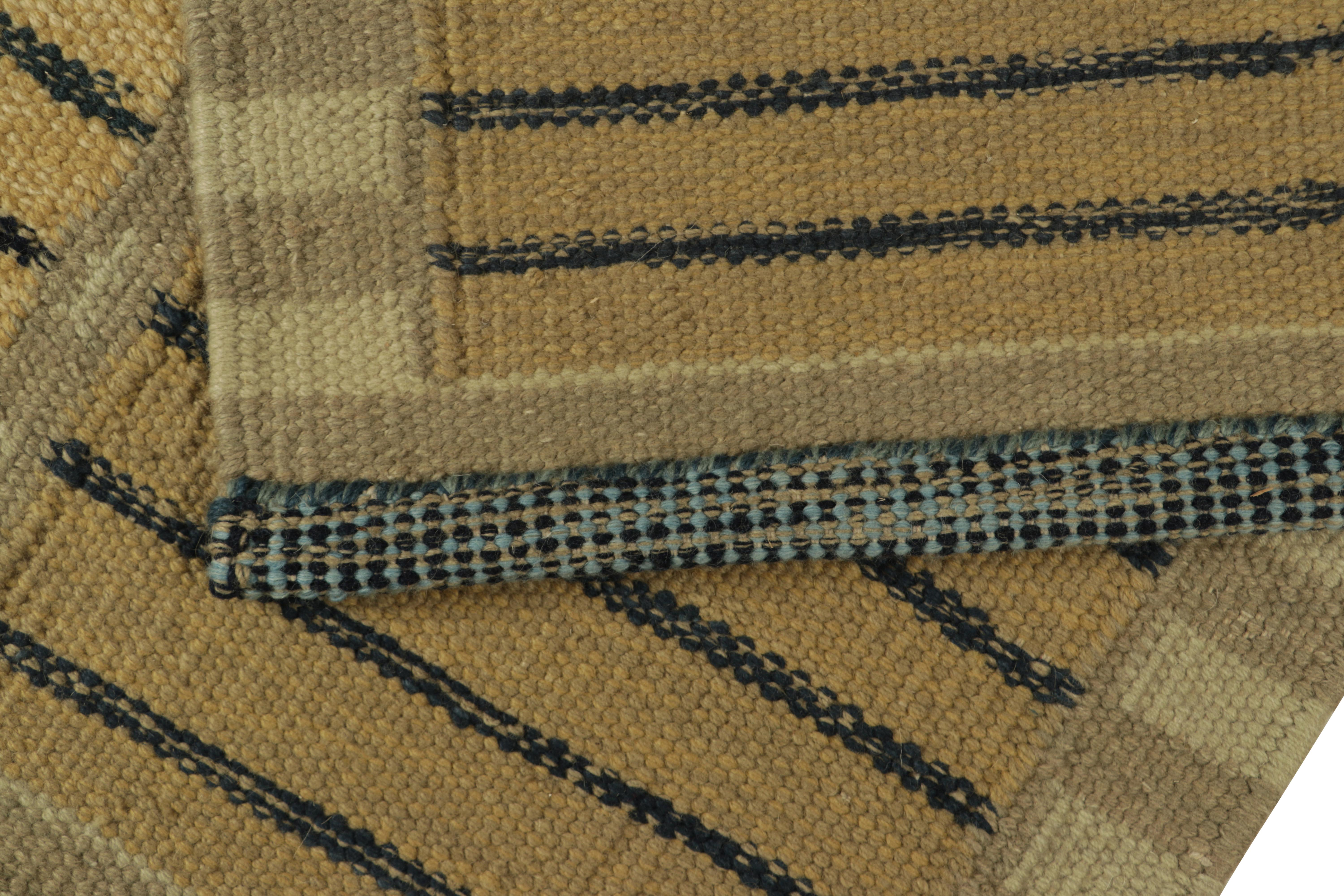 Wool Rug & Kilim’s Scandinavian Style Rug in Beige-Brown, with Geometric Stripes For Sale