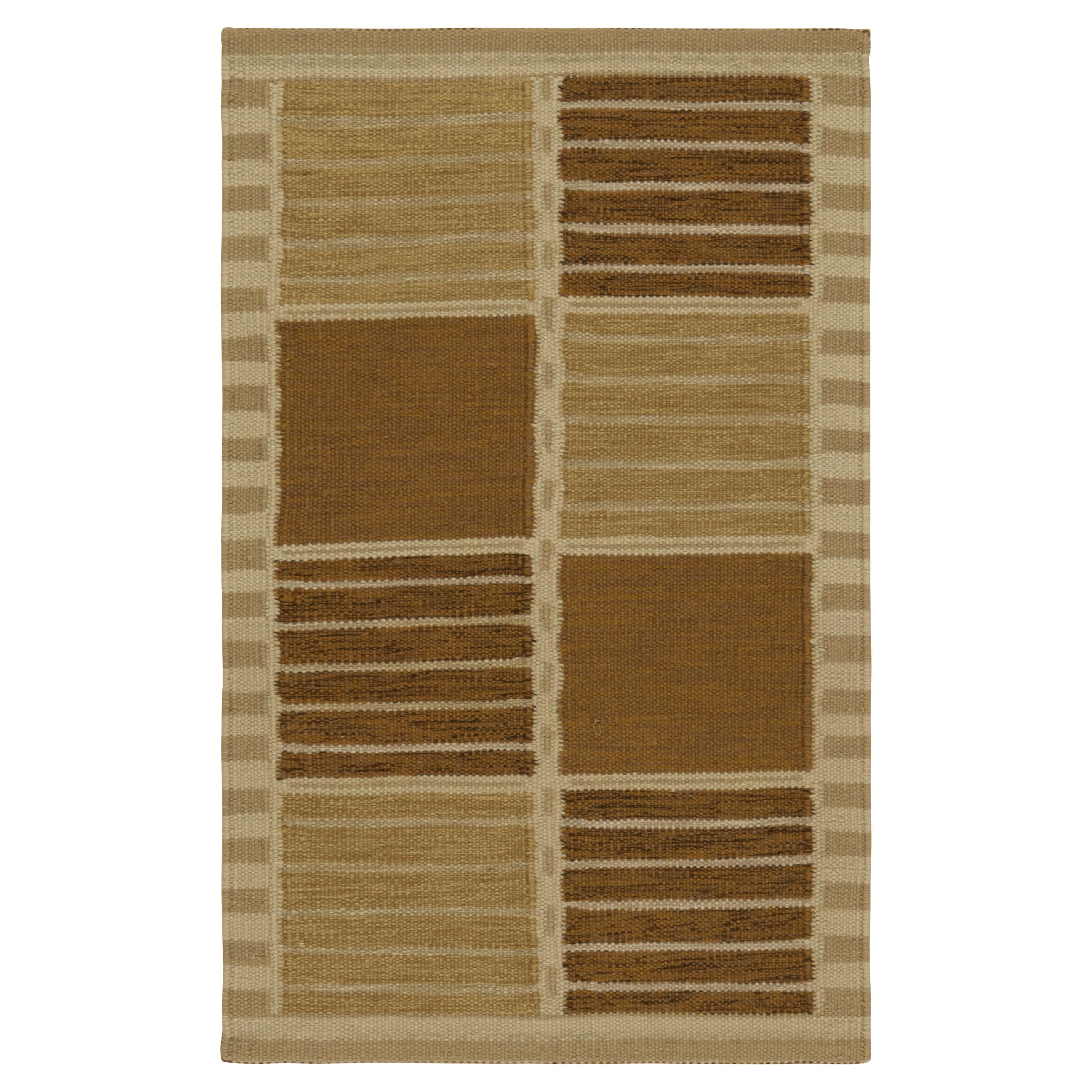 Rug & Kilim’s Scandinavian Style Rug in Beige-Brown, with Geometric Stripes For Sale