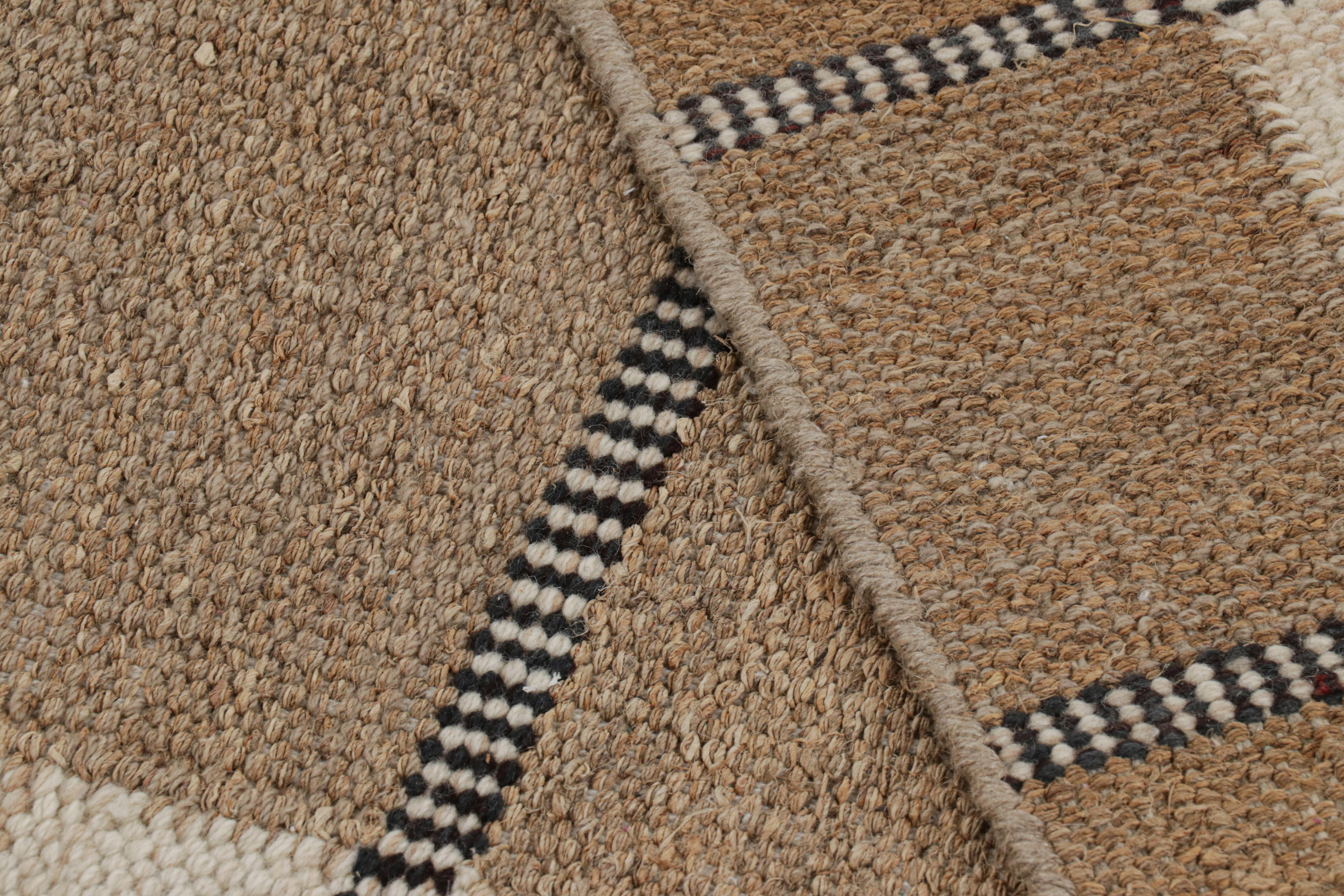 Contemporary Rug & Kilim’s Scandinavian Style Rug in Beige-Brown with White and Blue Stripes For Sale