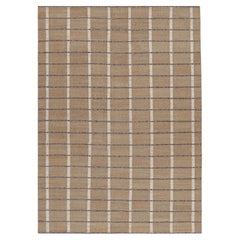 Rug & Kilim’s Scandinavian Style Rug in Beige-Brown with White and Blue Stripes