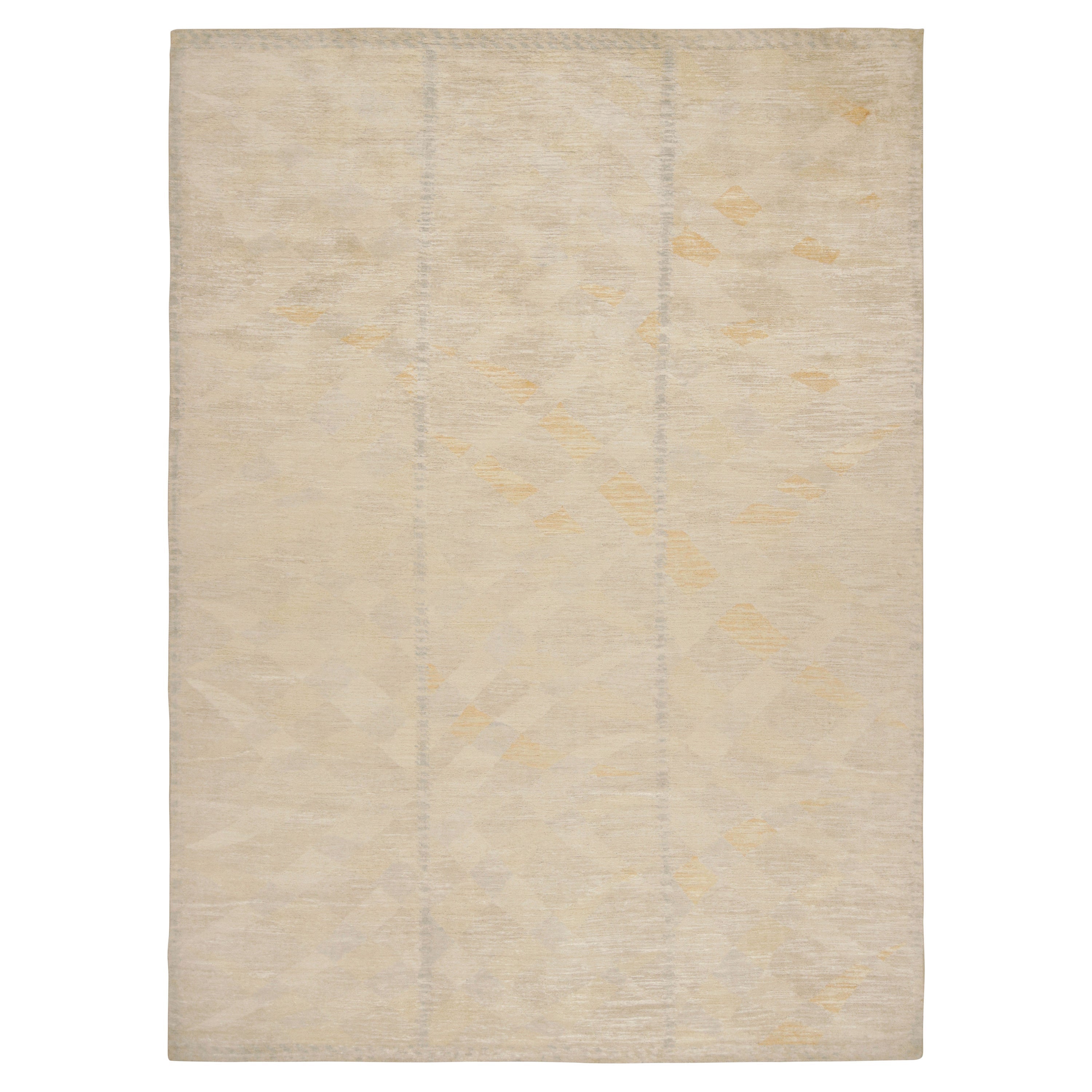 Rug
Kilim
s Teppich im skandinavischen Stil in Beige, Gold und Blau mit geometrischen Mustern