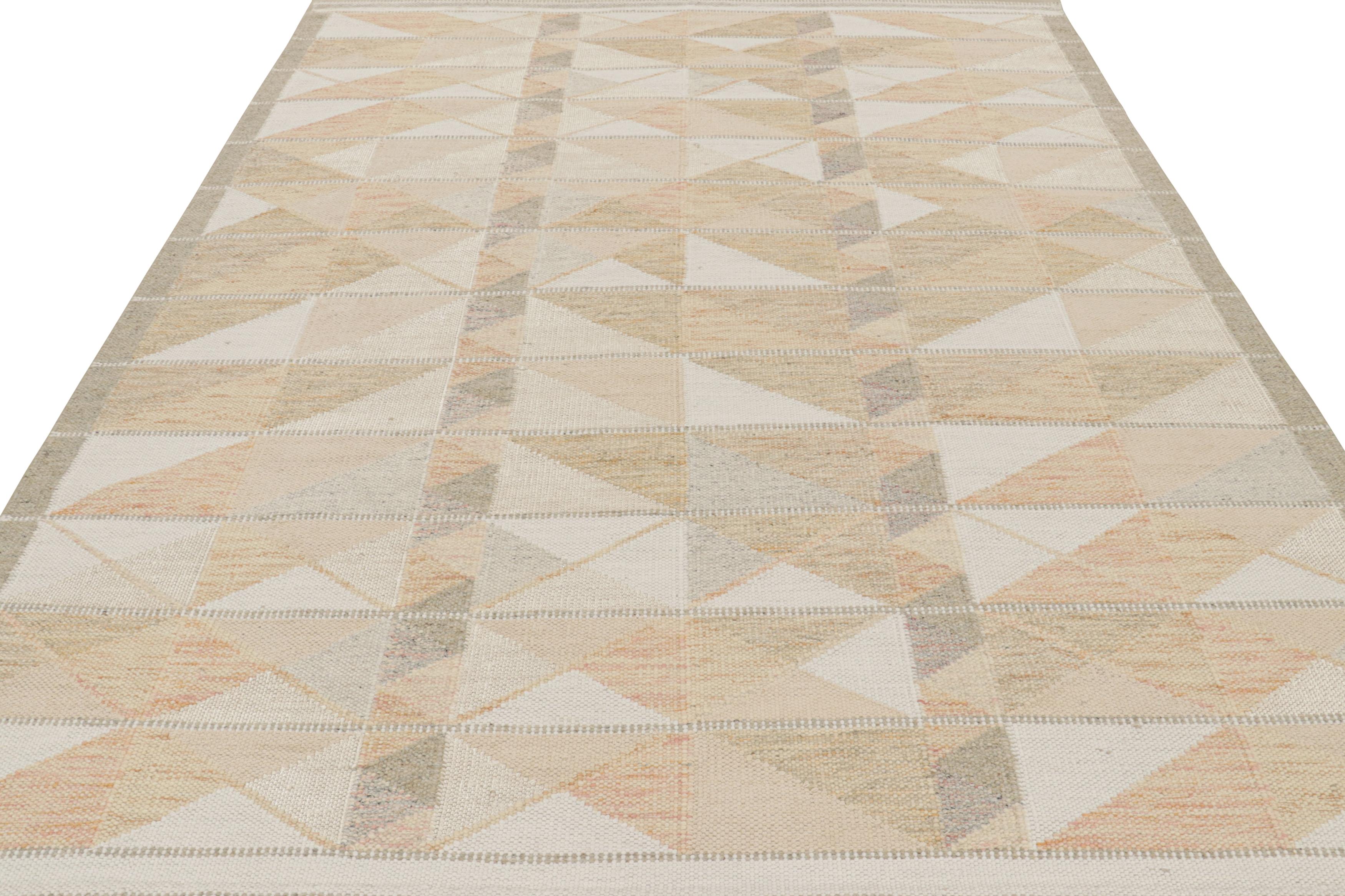 Hand-Knotted Rug & Kilim’s Scandinavian Style Rug in Beige, Gray and White Geometric Patterns For Sale