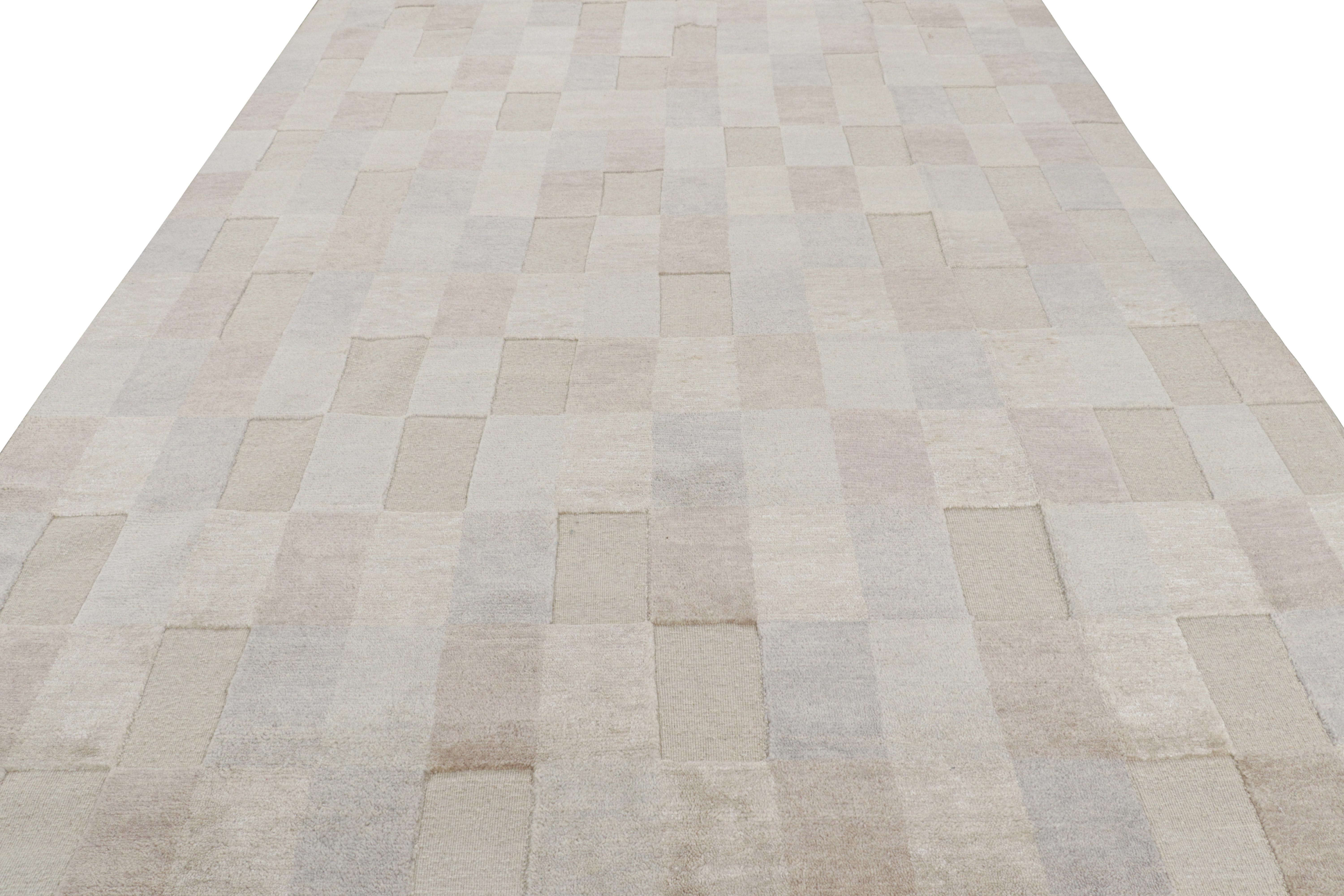 Indien Rug & Kilim's Scandinavian Style Rug in Beige & Gray High-Low Geometric Patterns (tapis de style scandinave à motifs géométriques) en vente