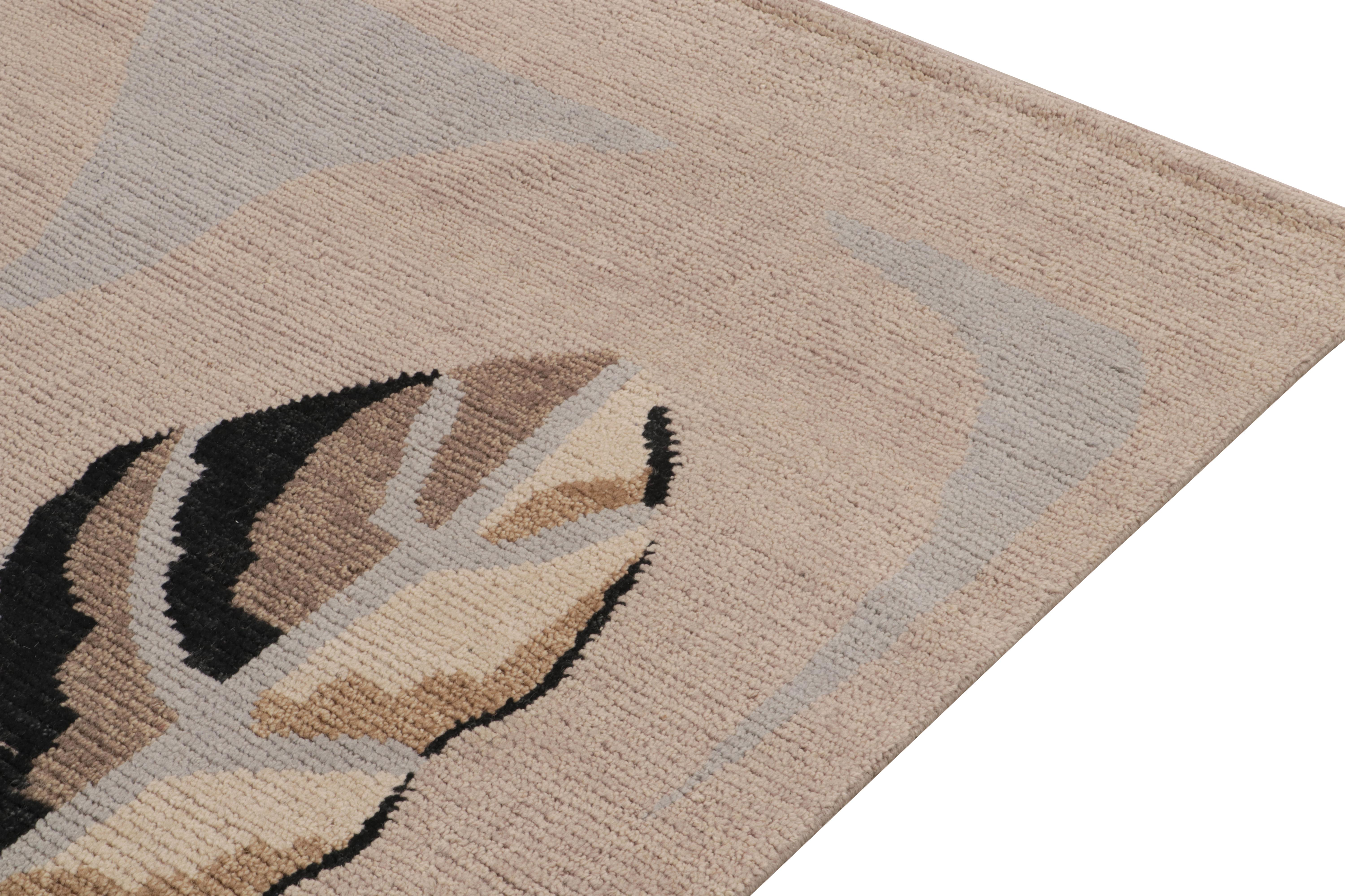 Rug & Kilim's Teppich im skandinavischen Stil in Beige, mehrfarbig mit Blumenmuster (Handgeknüpft) im Angebot