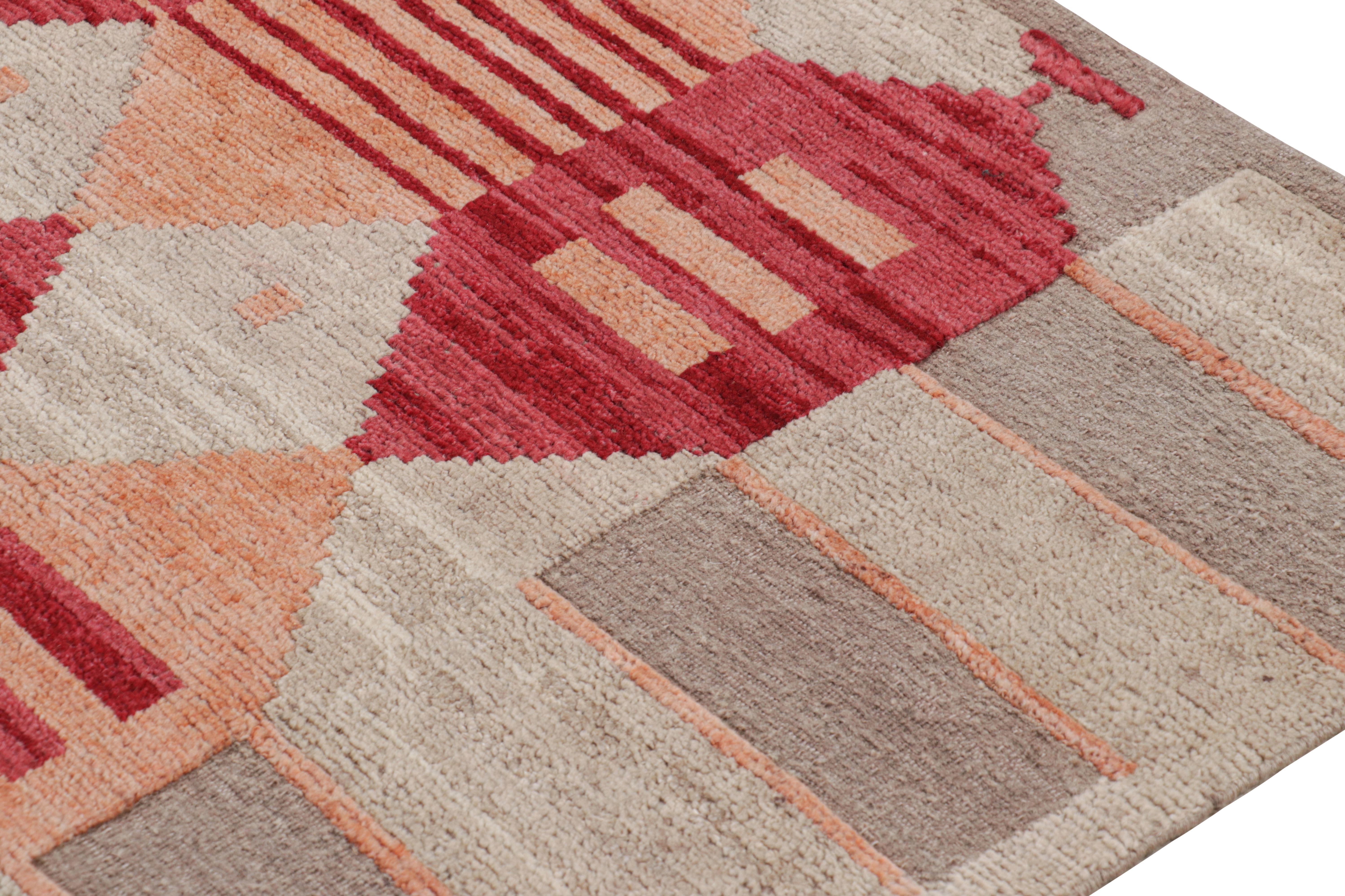 Modern Rug & Kilim’s Scandinavian Style Rug in Beige, Red and Orange Geometric Patterns For Sale
