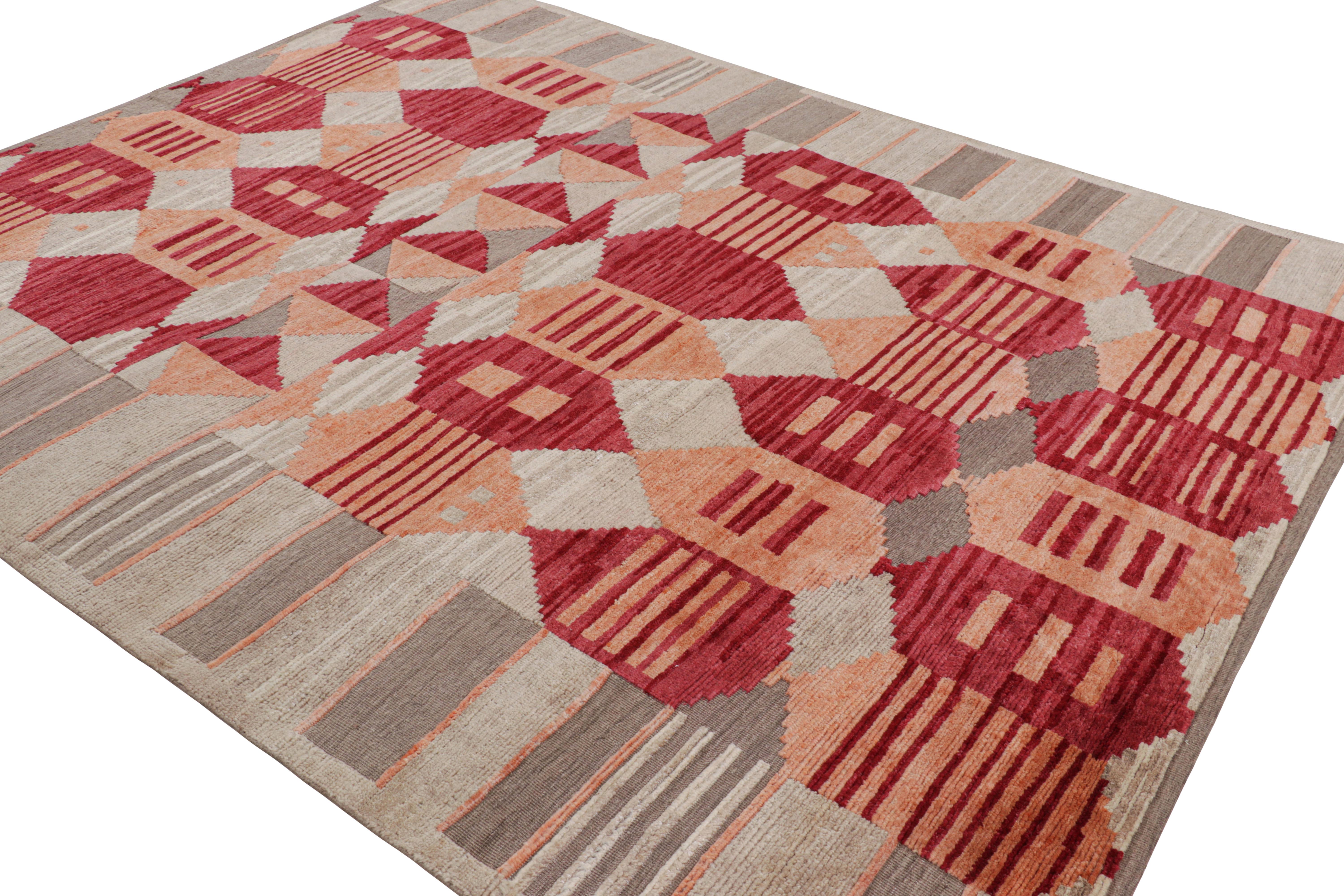 Indian Rug & Kilim’s Scandinavian Style Rug in Beige, Red and Orange Geometric Patterns For Sale
