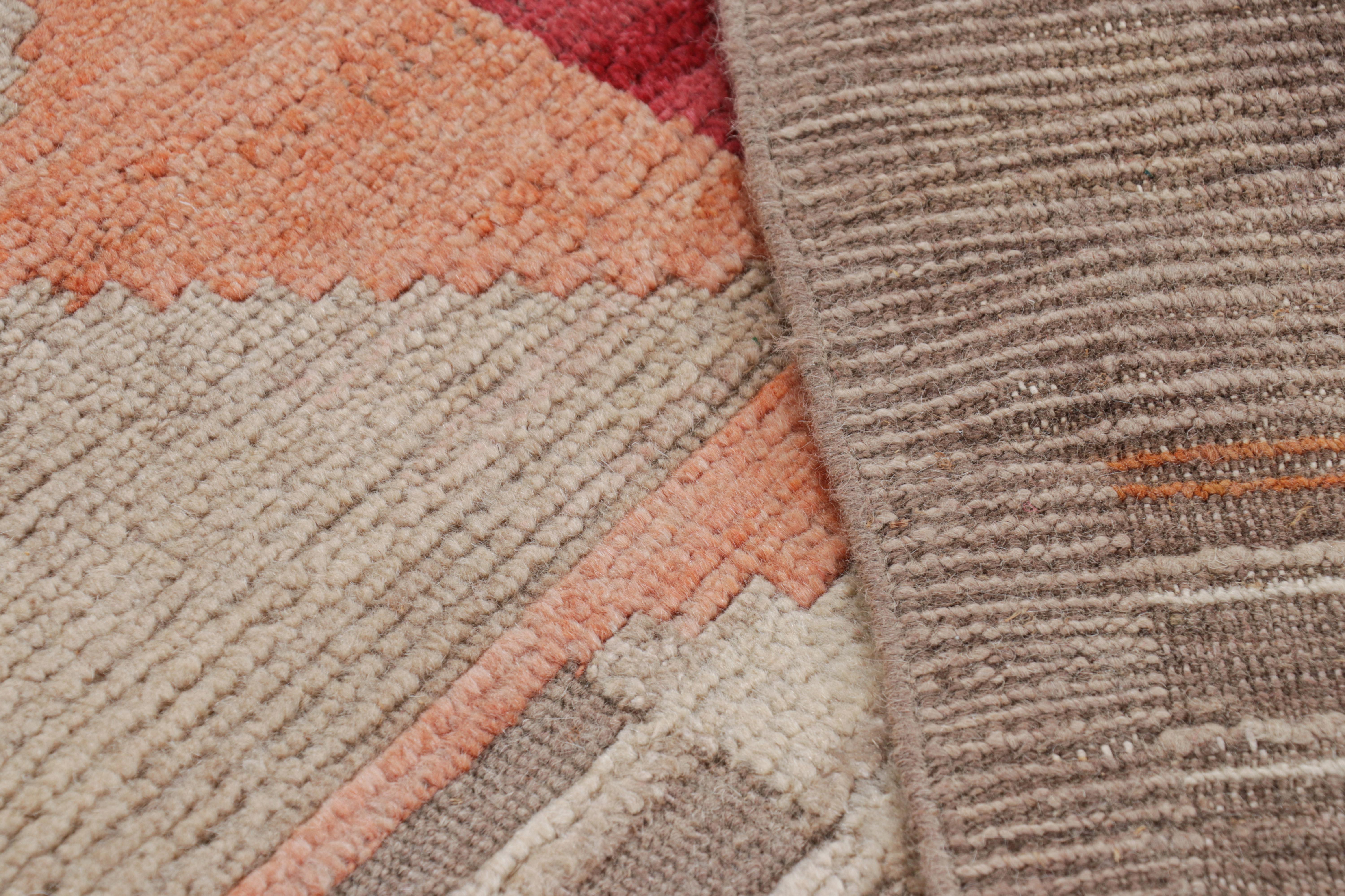 Contemporary Rug & Kilim’s Scandinavian Style Rug in Beige, Red and Orange Geometric Patterns For Sale