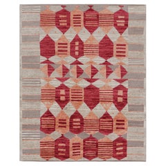 Rug & Kilim's Teppich im skandinavischen Stil in Beige, Rot und Orange Geometrisch gemustert