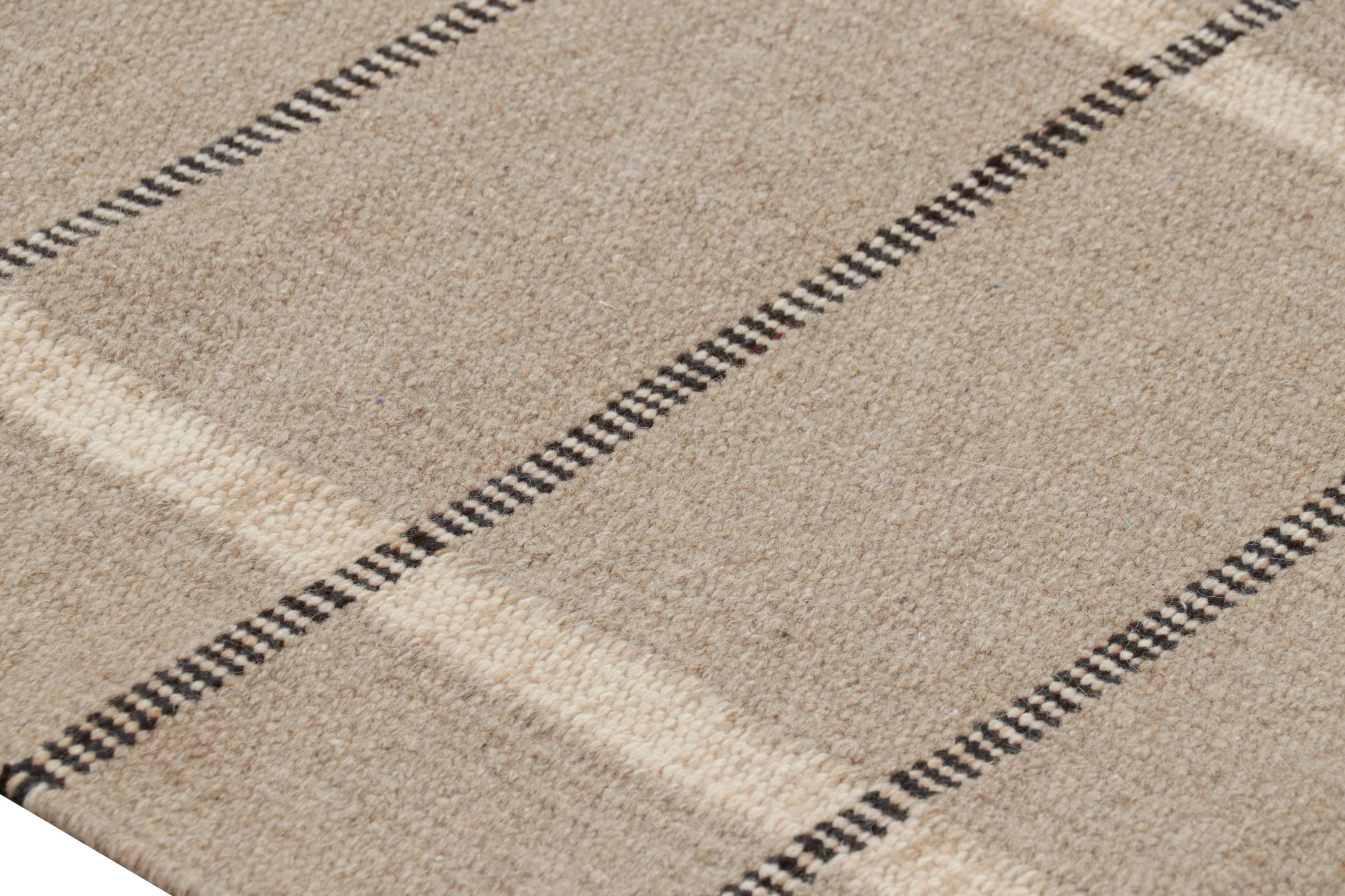 Modern Rug & Kilim’s Scandinavian Style Rug In Beige with Black & White Stripes For Sale
