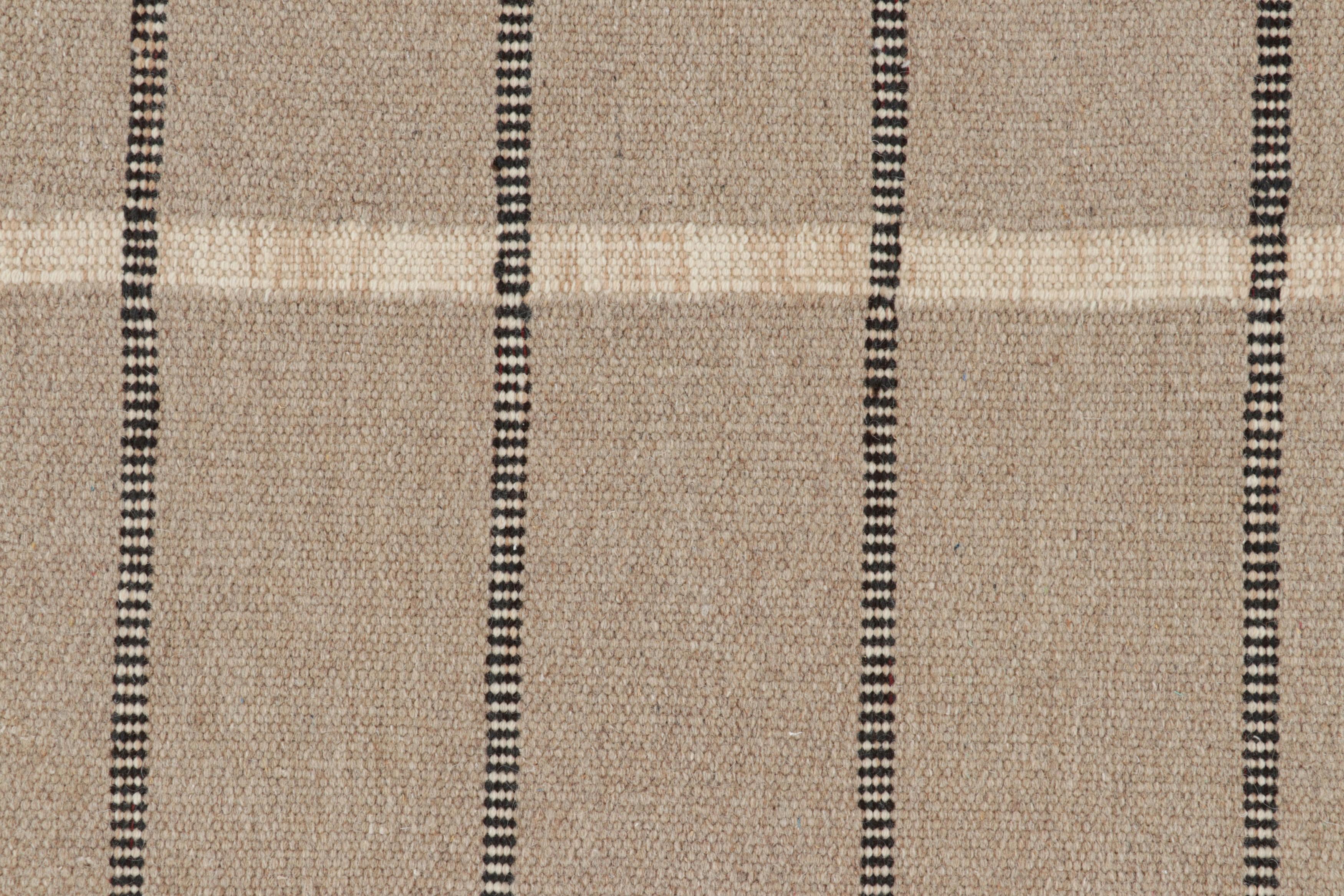 Rug & Kilim’s Scandinavian Style Rug In Beige with Black & White Stripes In New Condition For Sale In Long Island City, NY