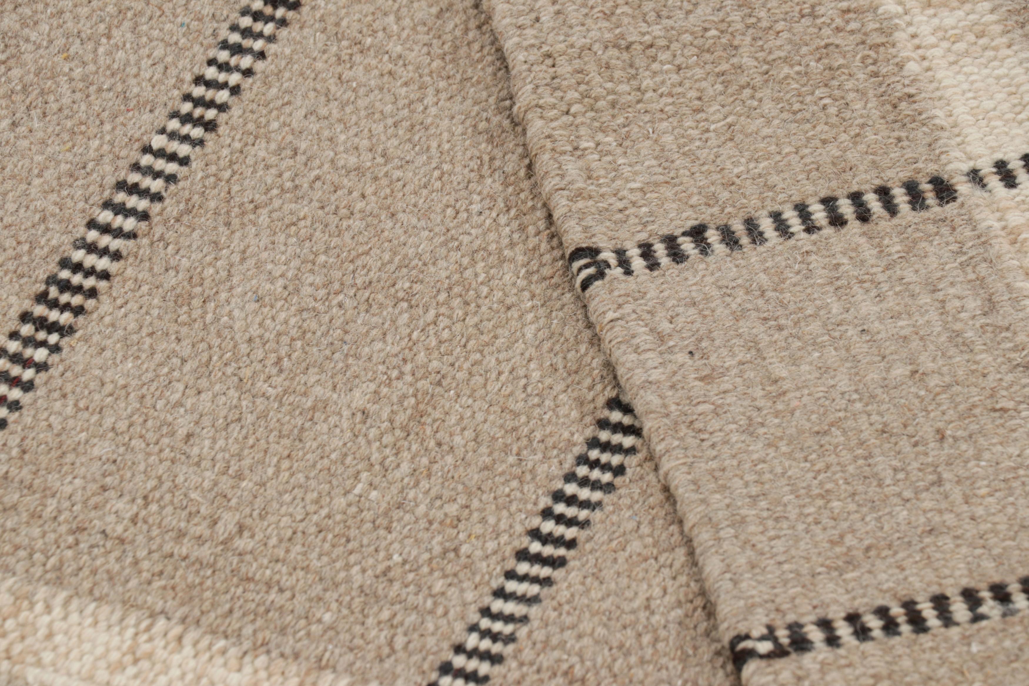 Contemporary Rug & Kilim’s Scandinavian Style Rug In Beige with Black & White Stripes For Sale