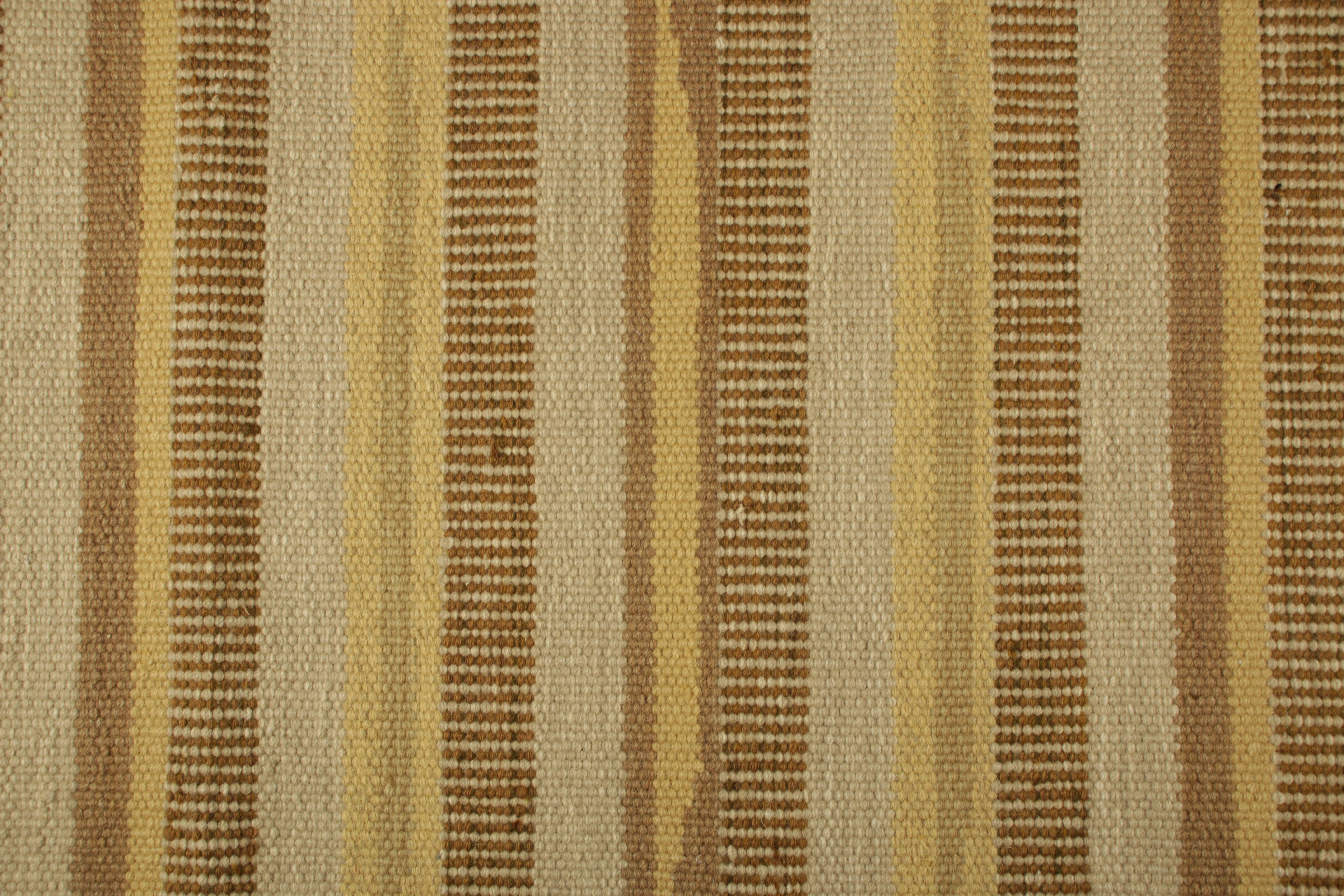 Rug & Kilim’s Scandinavian Style Rug in Beige, with Brown and Gold Stripes In New Condition For Sale In Long Island City, NY