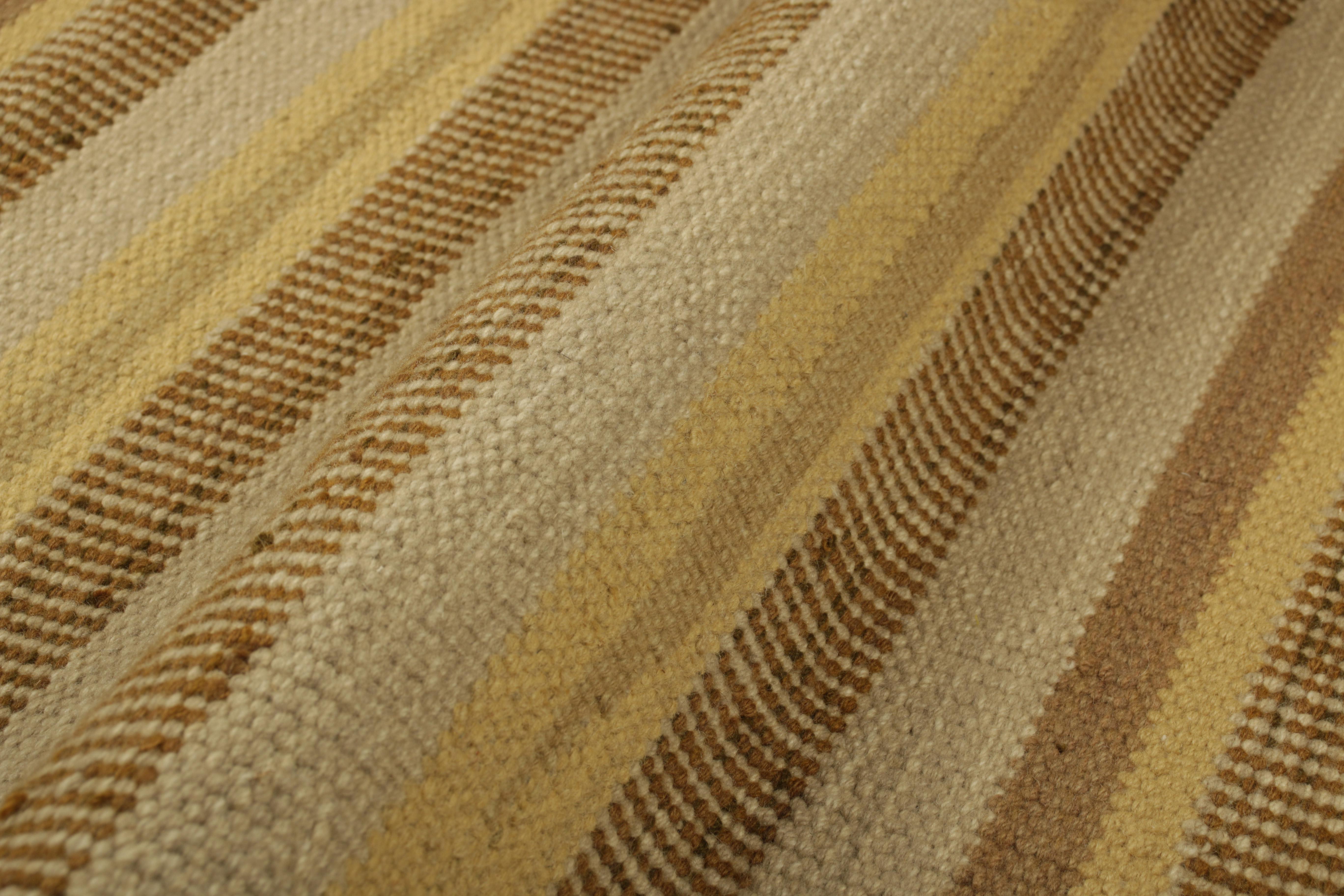 Contemporary Rug & Kilim’s Scandinavian Style Rug in Beige, with Brown and Gold Stripes For Sale