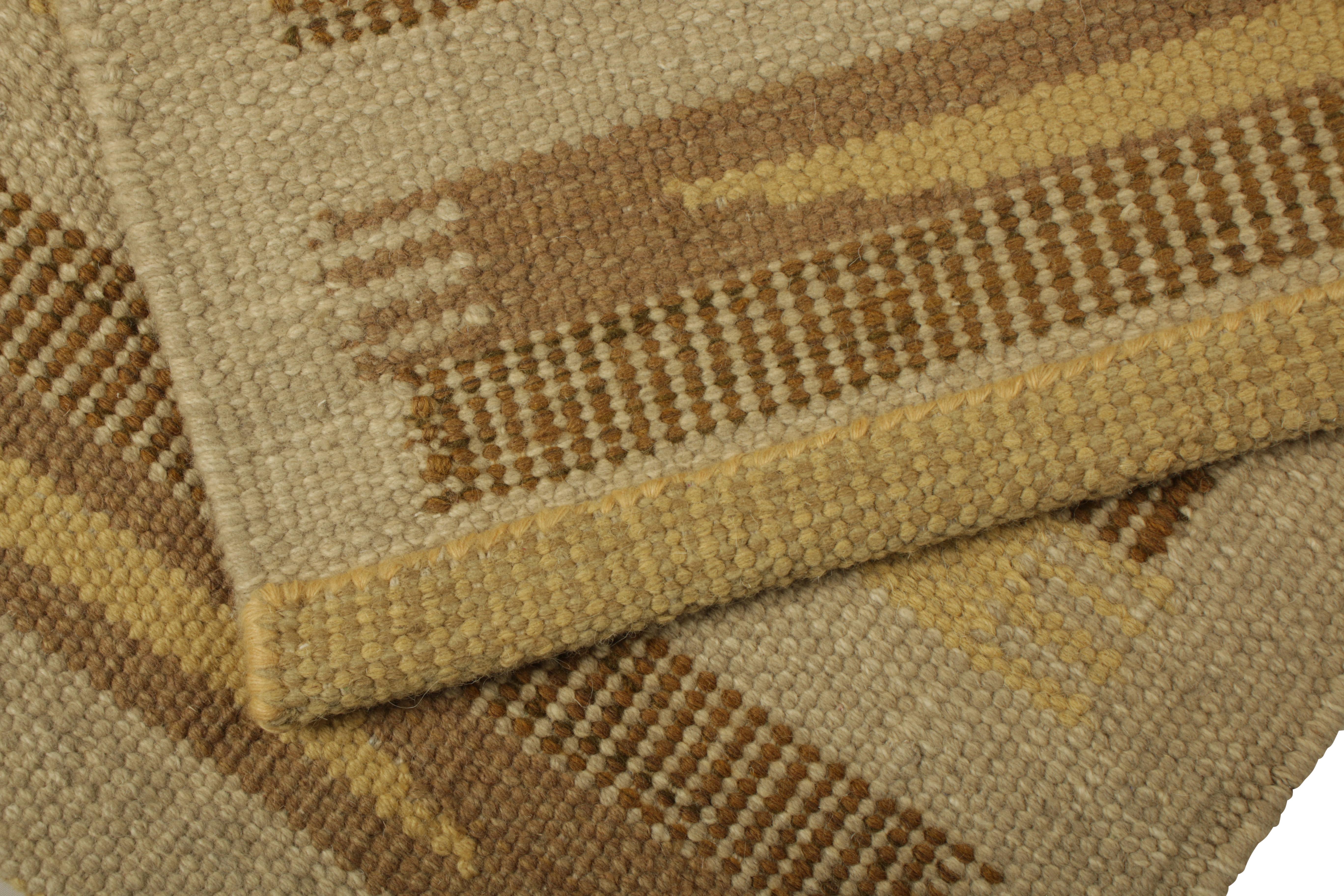 Wool Rug & Kilim’s Scandinavian Style Rug in Beige, with Brown and Gold Stripes For Sale