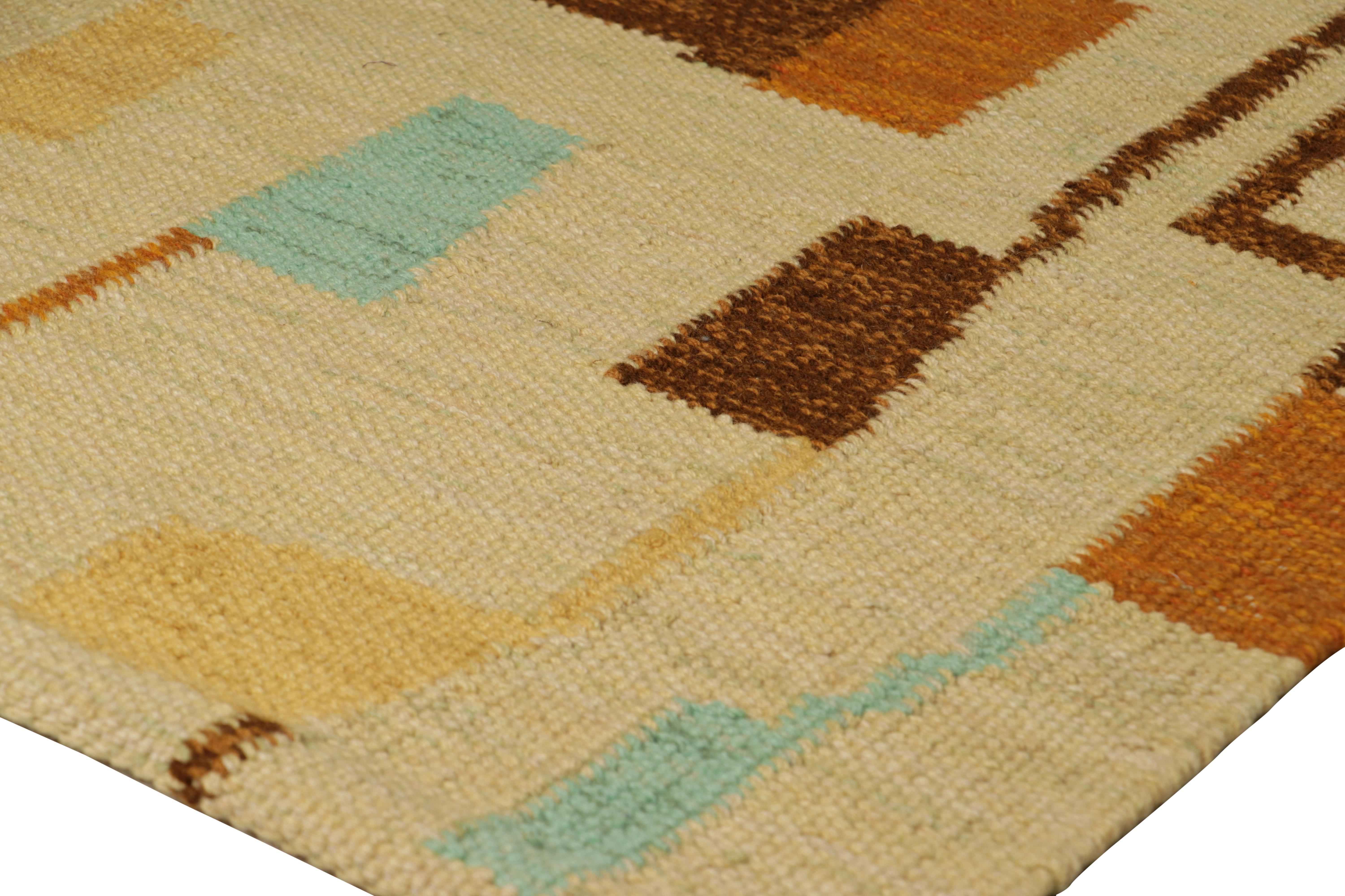 Modern Rug & Kilim’s Scandinavian Style Rug in Beige, with Colorful Geometric Pattern For Sale