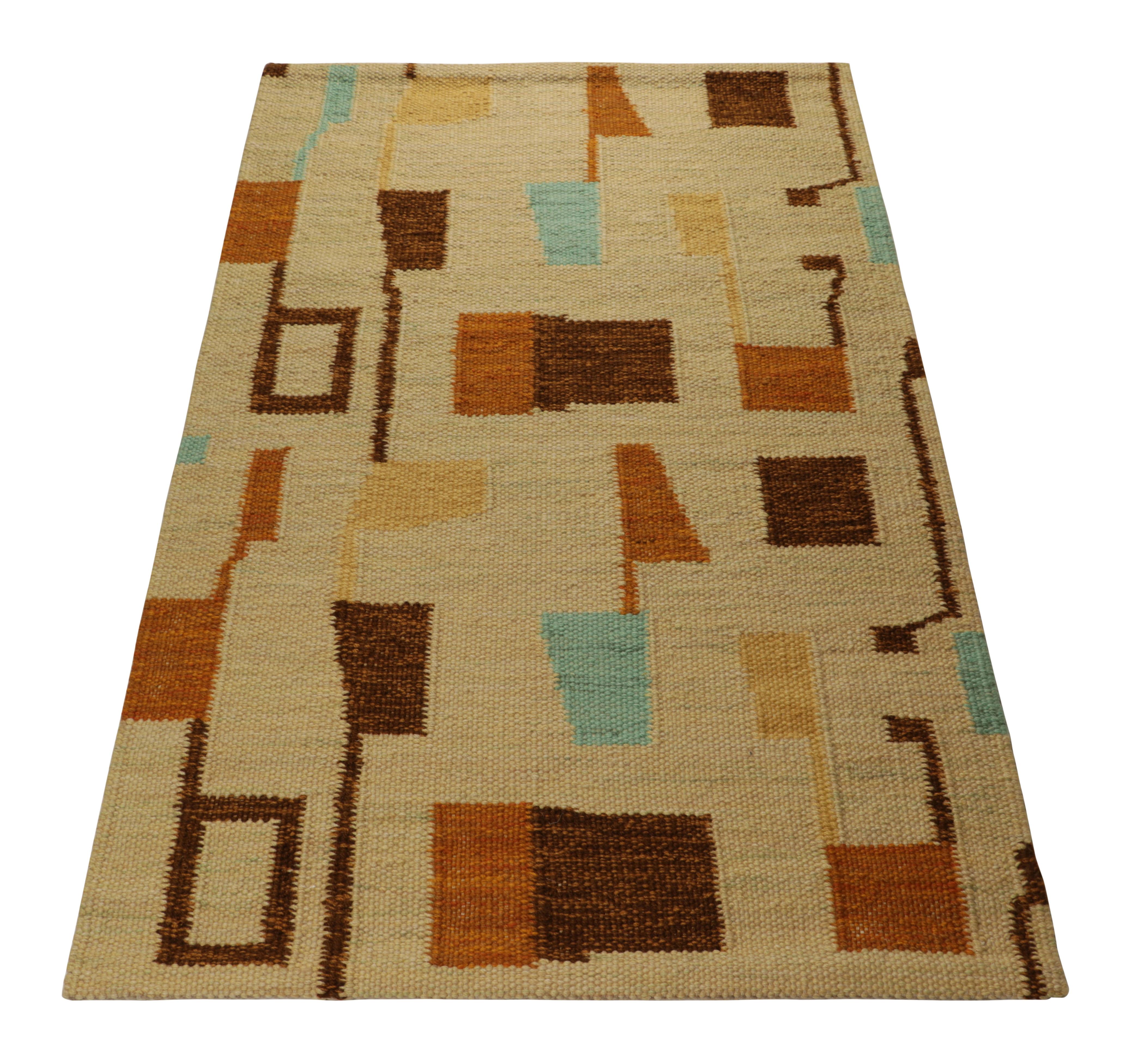 Hand-Knotted Rug & Kilim’s Scandinavian Style Rug in Beige, with Colorful Geometric Pattern For Sale