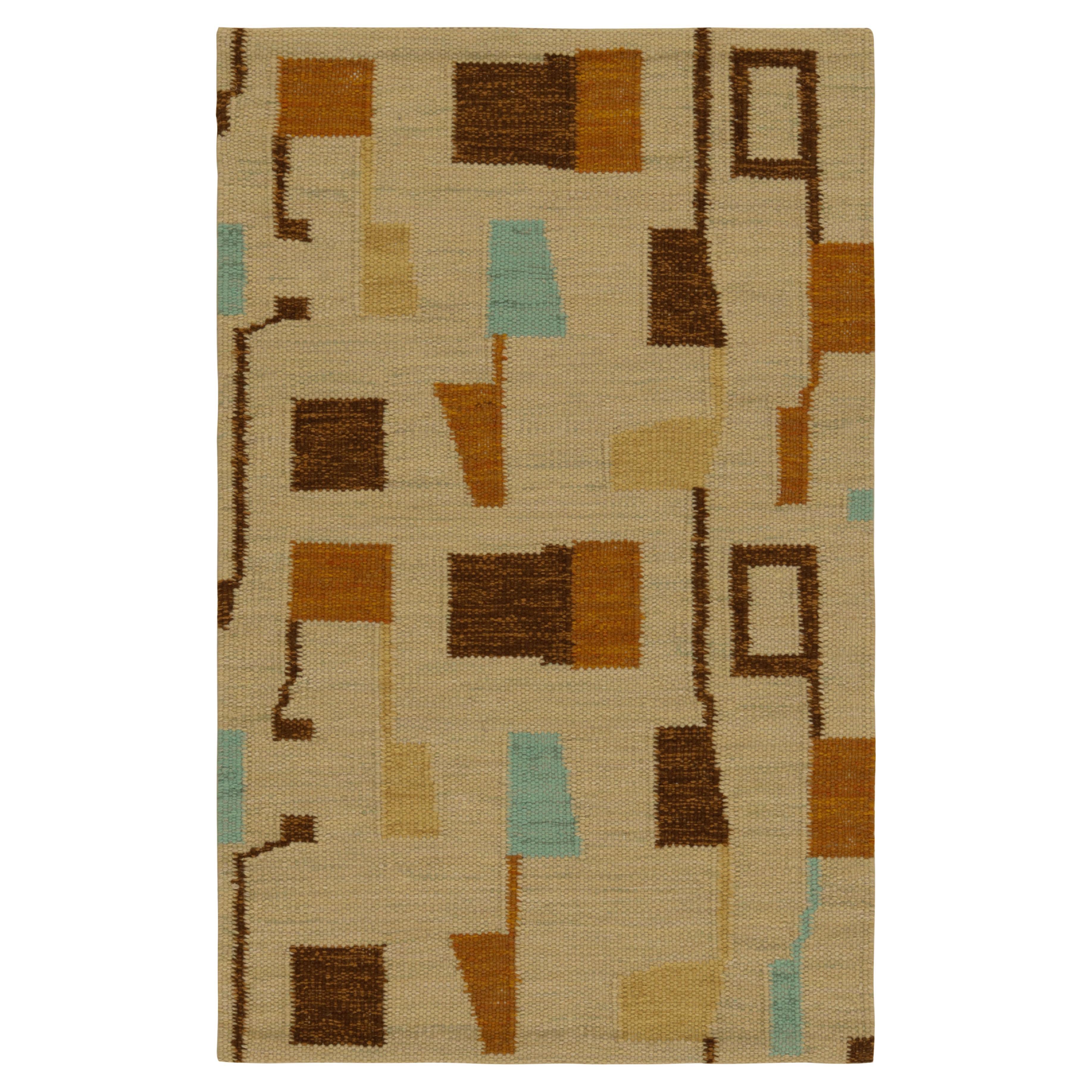 Rug & Kilim’s Scandinavian Style Rug in Beige, with Colorful Geometric Pattern For Sale