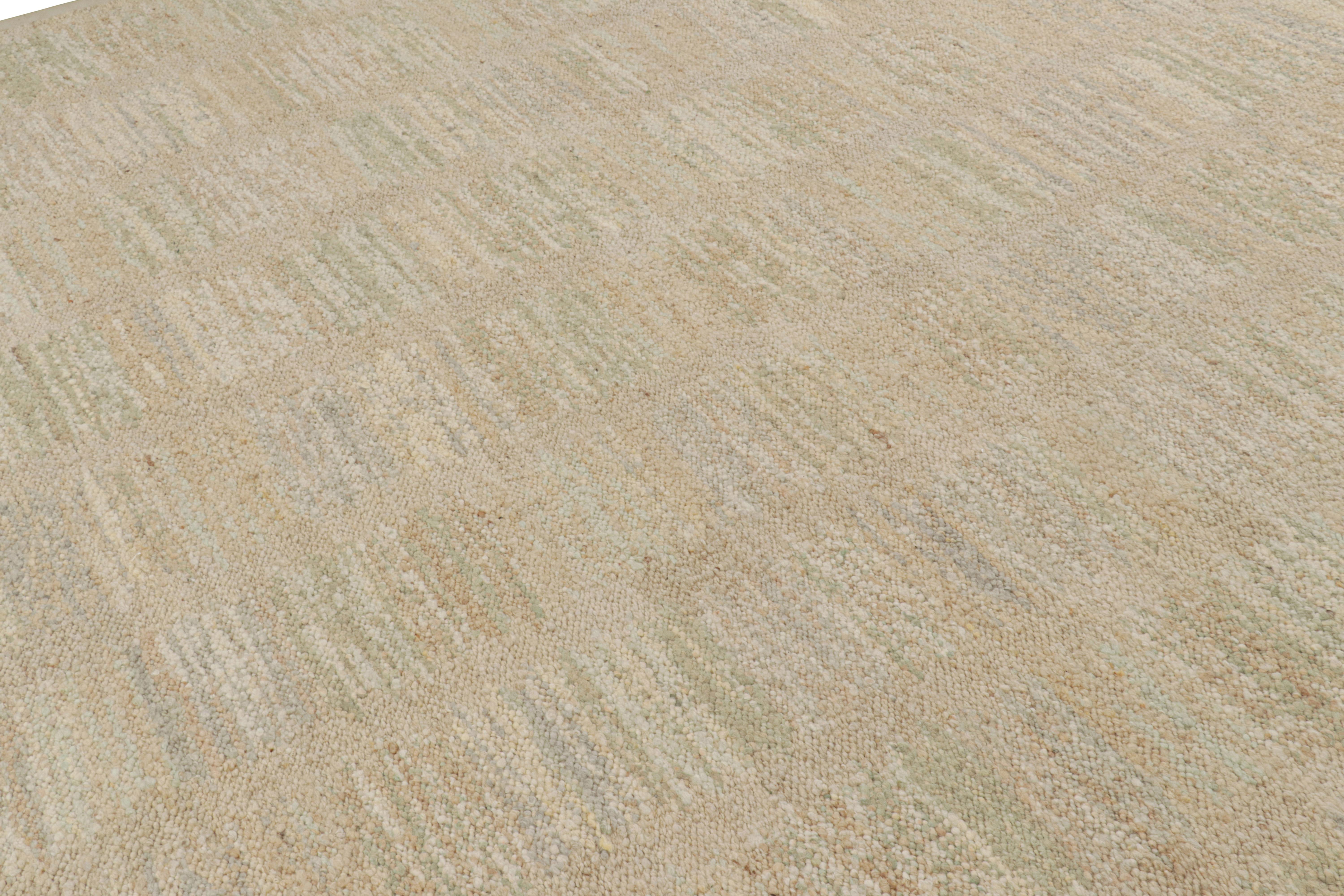 This 10x14 rug, handwoven in a wool flatweave, is from the inventive “Nu” texture in Rug & Kilim’s award-winning Scandinavian flat weave collection. 

On the Design: 

Our “Nu” rug enjoys a boucle-like texture of blended yarns, and a look both