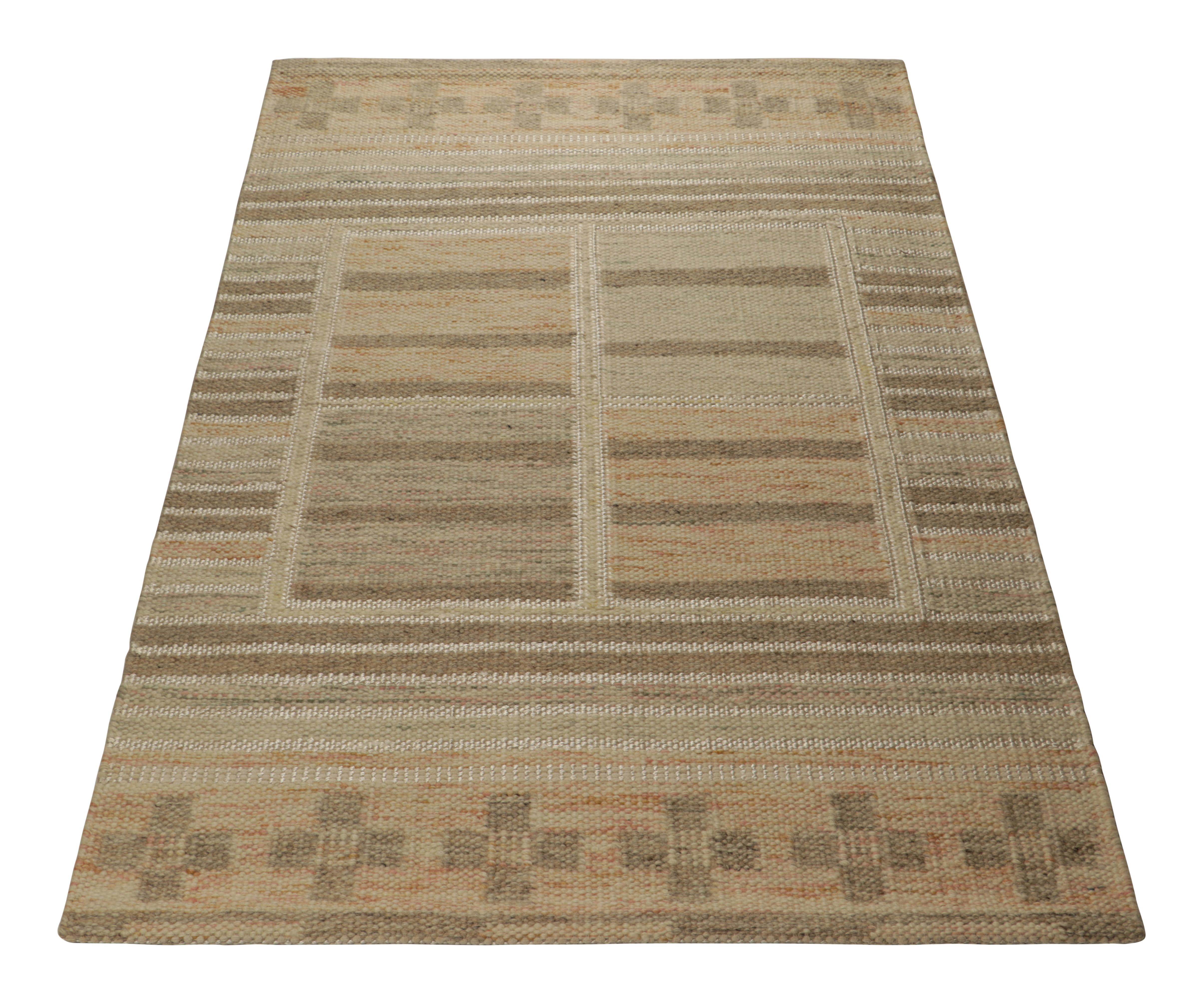 Modern Rug & Kilim’s Scandinavian Style Rug in Beige, with Colorful Geometric Patterns For Sale