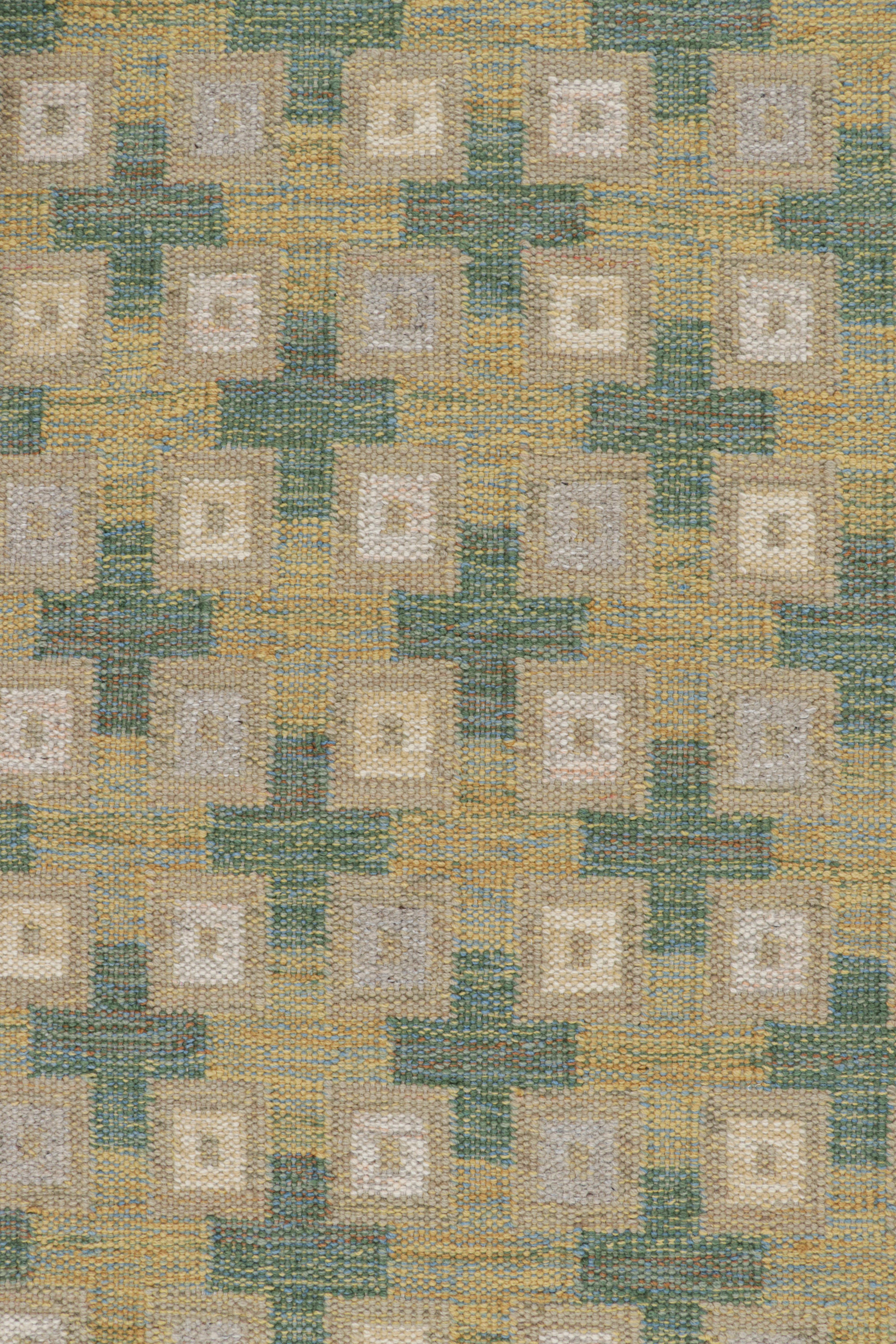 Modern Rug & Kilim’s Scandinavian Style Rug in Beige with Colorful Geometric Patterns For Sale