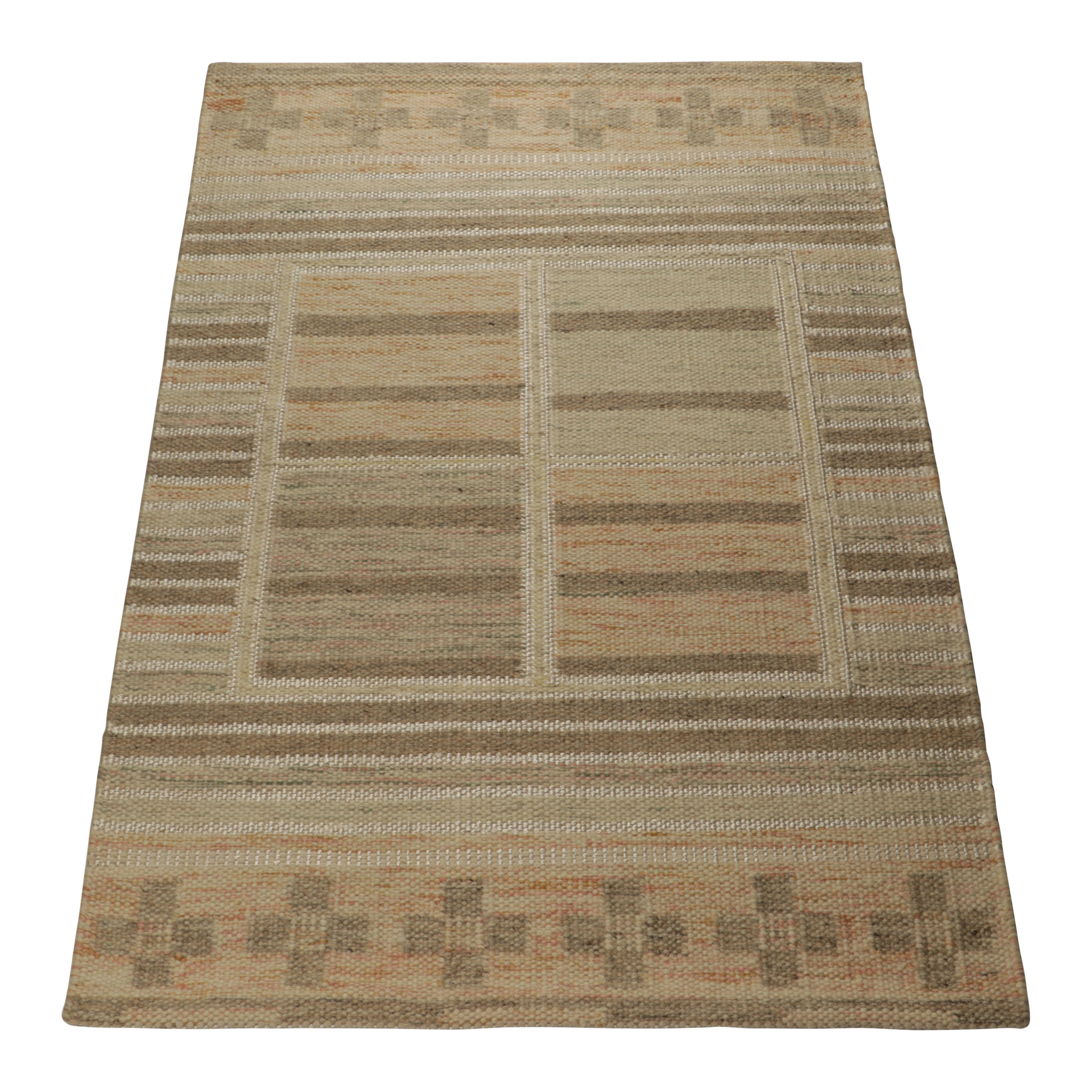 Indian Rug & Kilim’s Scandinavian Style Rug in Beige, with Colorful Geometric Patterns For Sale