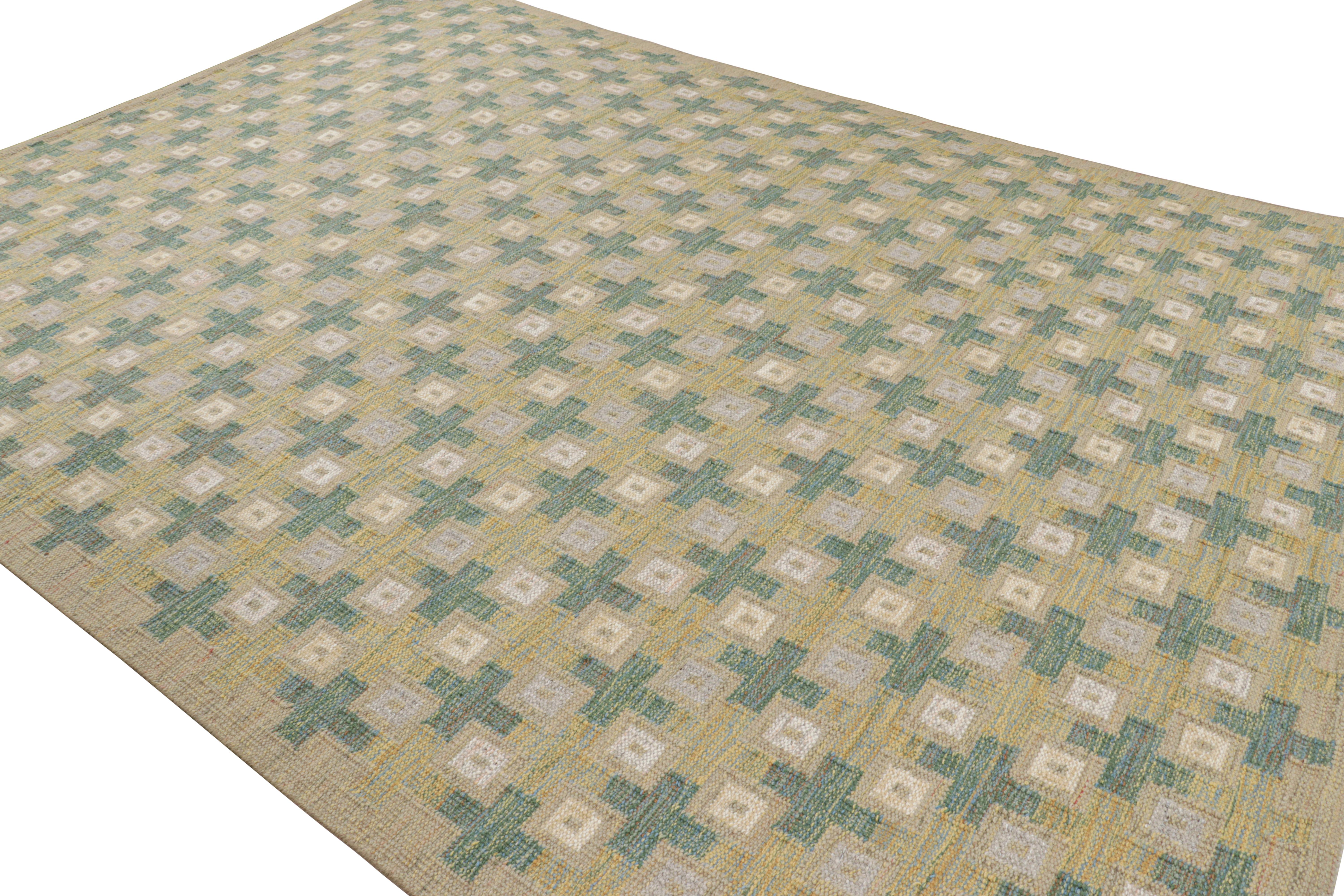 Indian Rug & Kilim’s Scandinavian Style Rug in Beige with Colorful Geometric Patterns For Sale