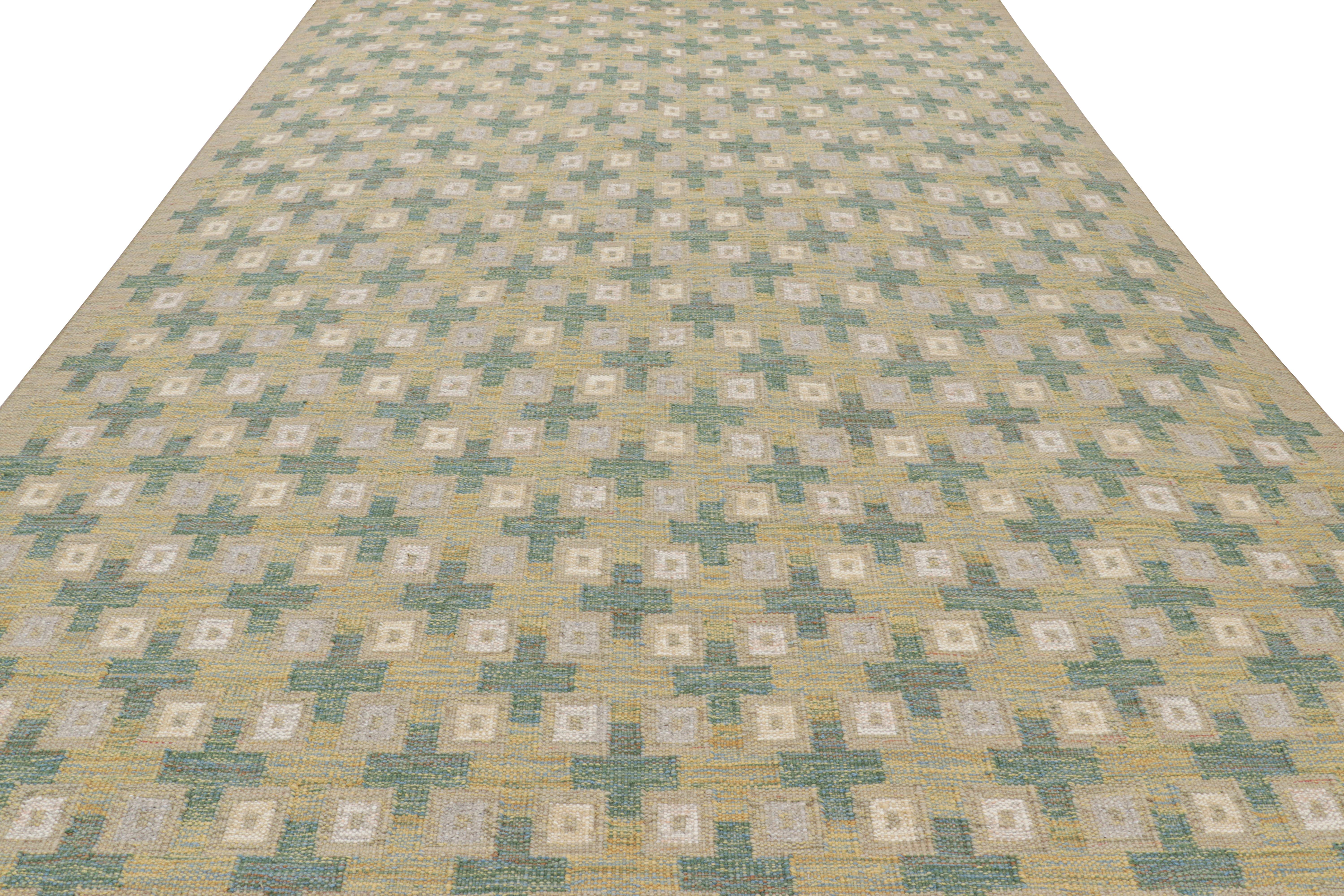 Hand-Woven Rug & Kilim’s Scandinavian Style Rug in Beige with Colorful Geometric Patterns For Sale