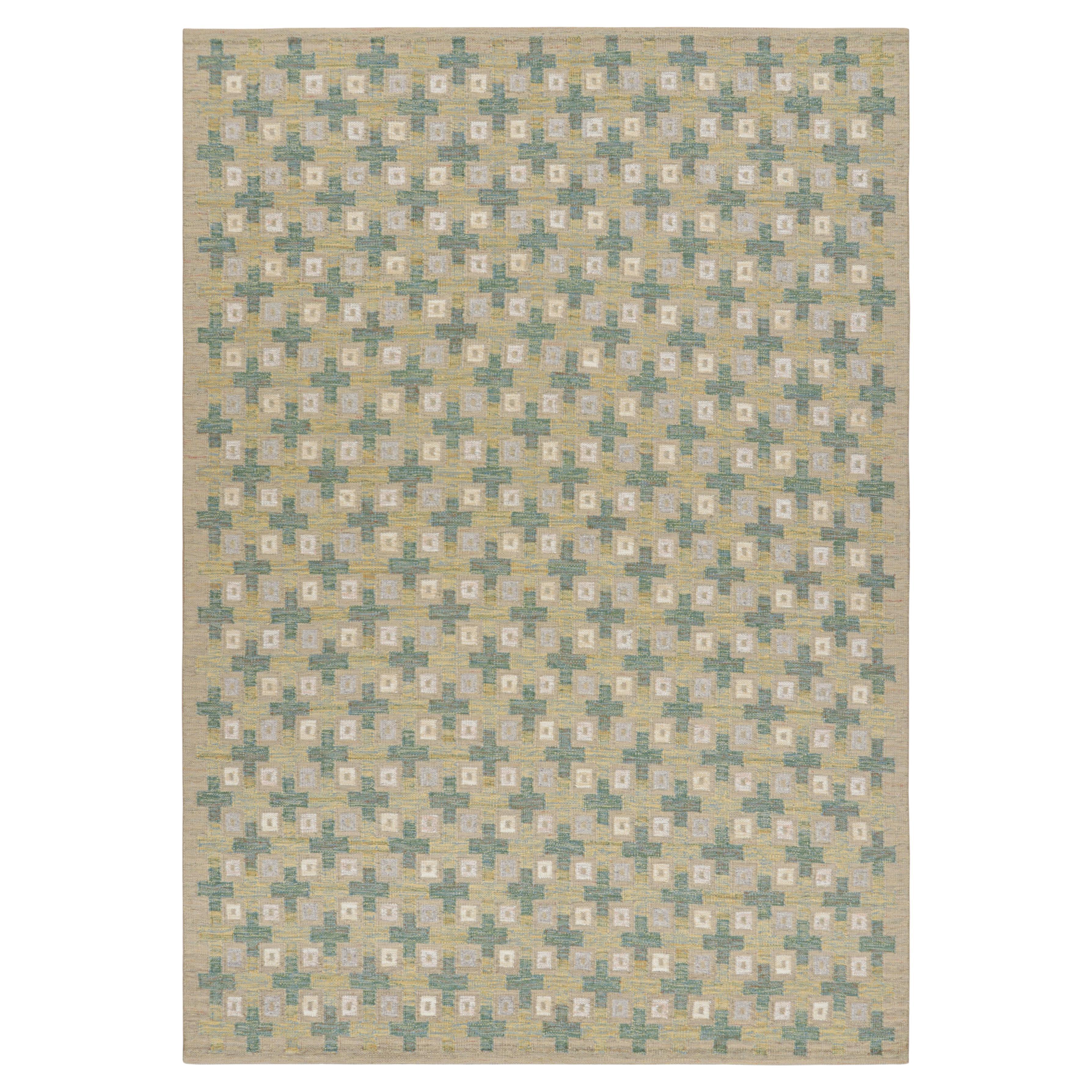 Rug & Kilim’s Scandinavian Style Rug in Beige with Colorful Geometric Patterns For Sale
