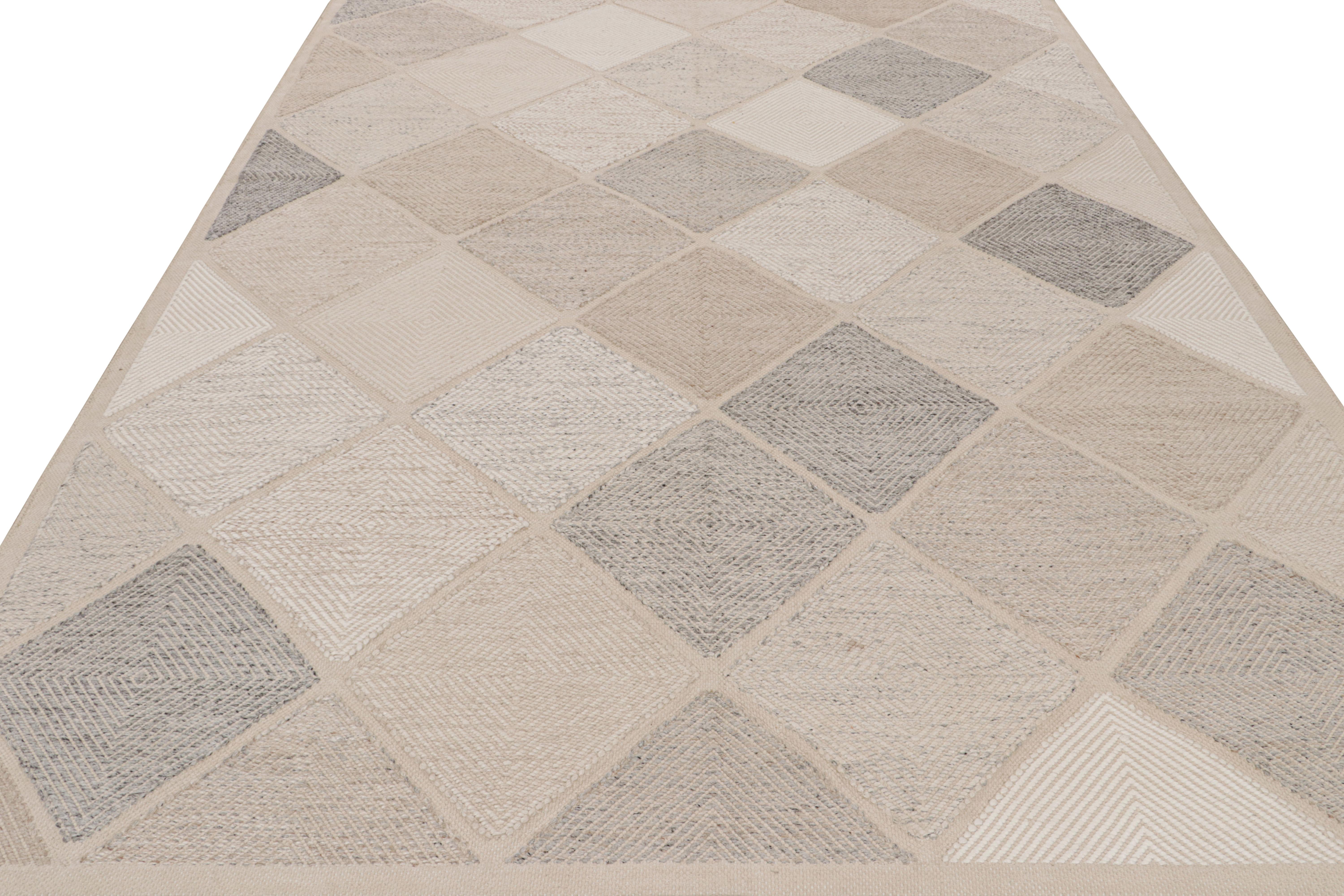 Modern Rug & Kilim’s Scandinavian Style Rug in Beige, with Diamond Patterns For Sale