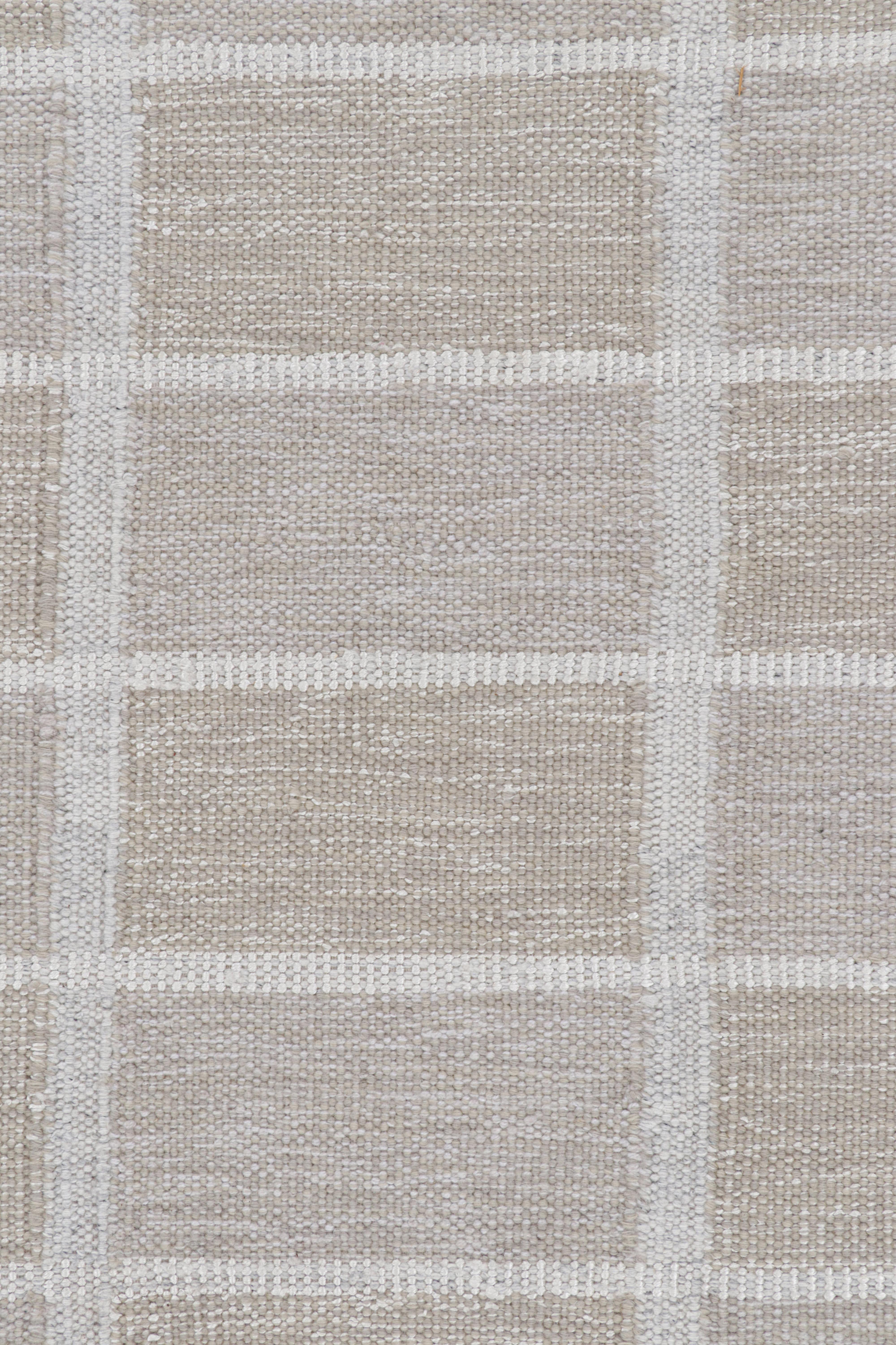 Modern Rug & Kilim’s Scandinavian Style Rug in Beige with Gray and White Grid Patterns For Sale