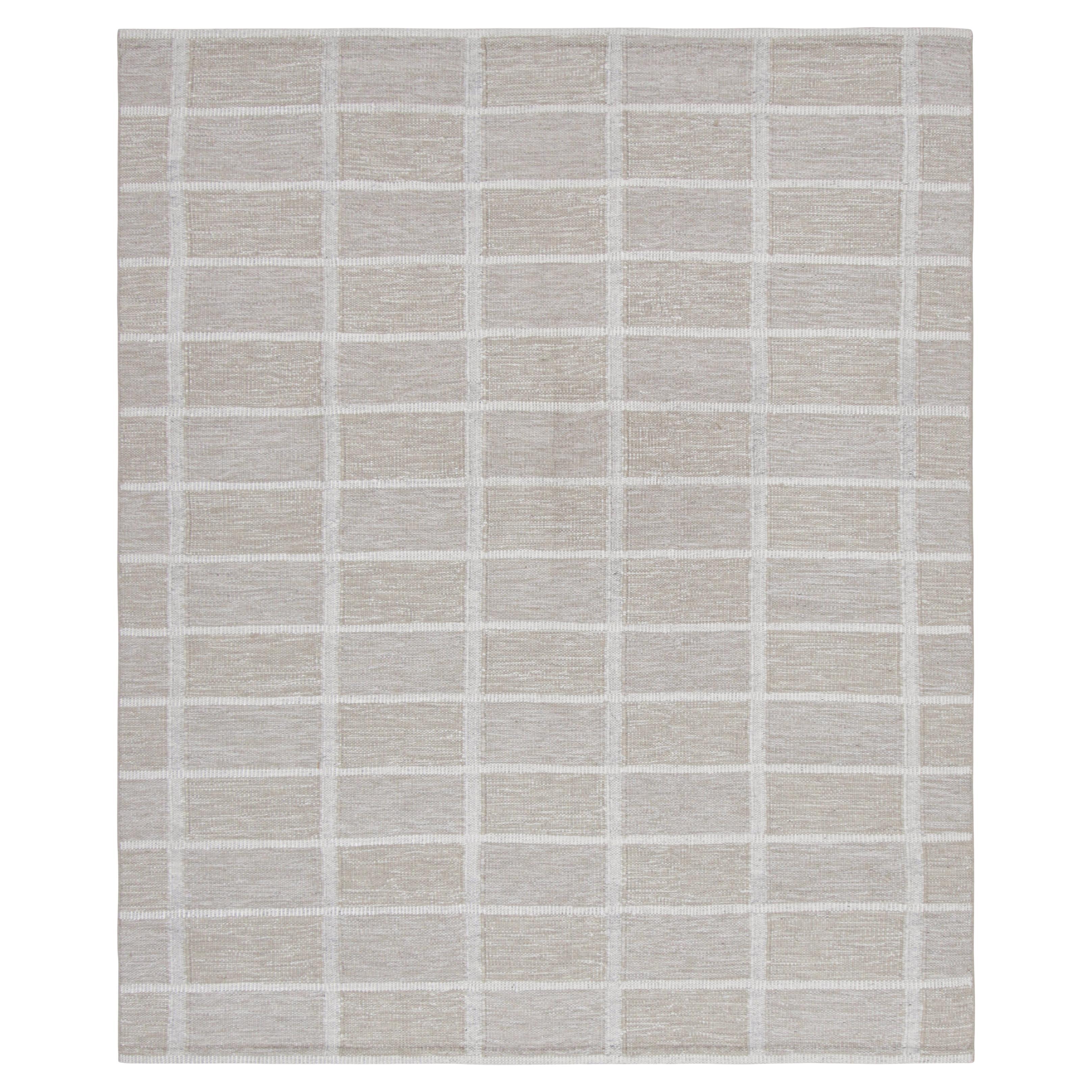 Rug & Kilim’s Scandinavian Style Rug in Beige with Gray and White Grid Patterns For Sale