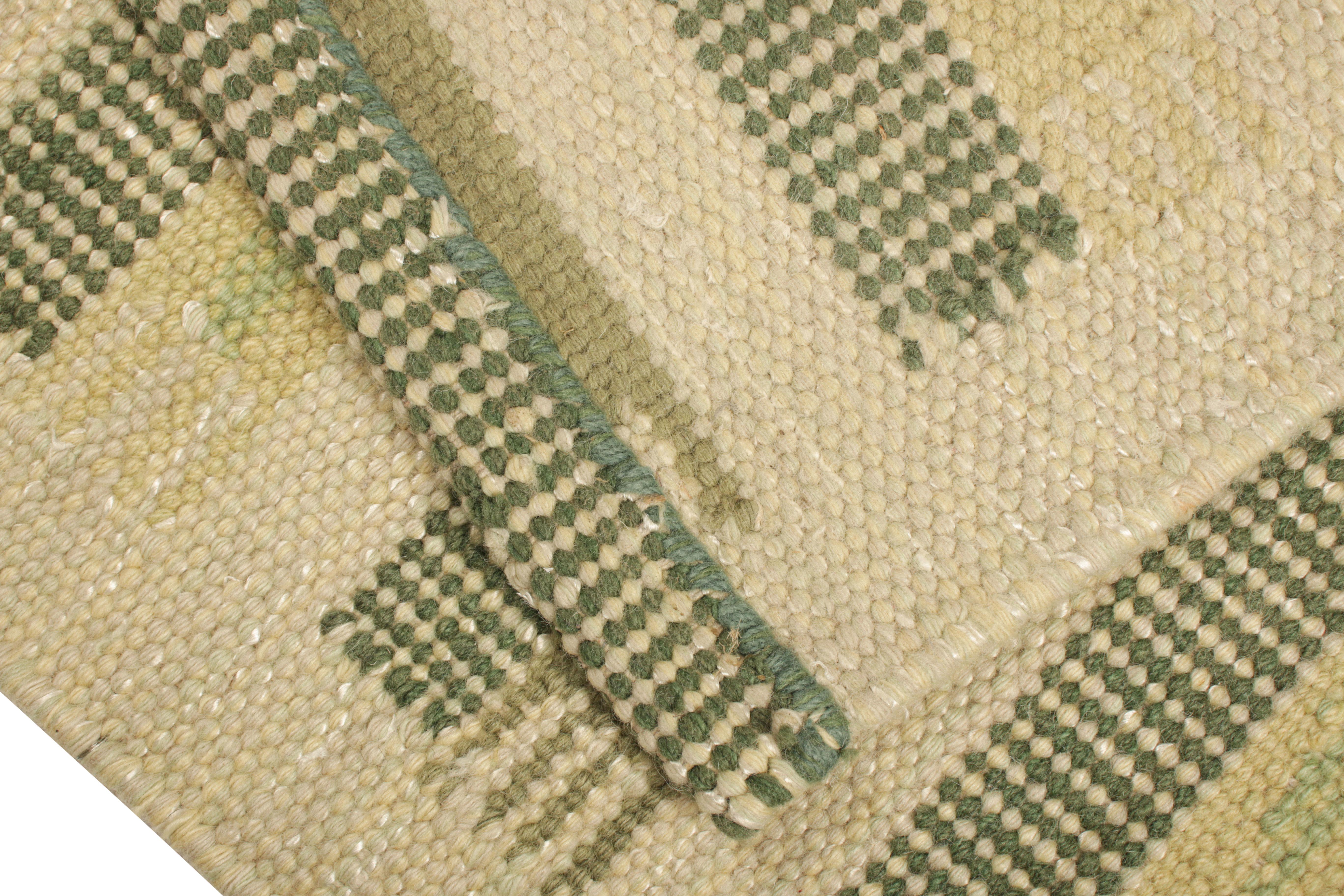 Rug & Kilim’s Scandinavian Style Rug in Beige, with Green Geometric Stripes In New Condition For Sale In Long Island City, NY