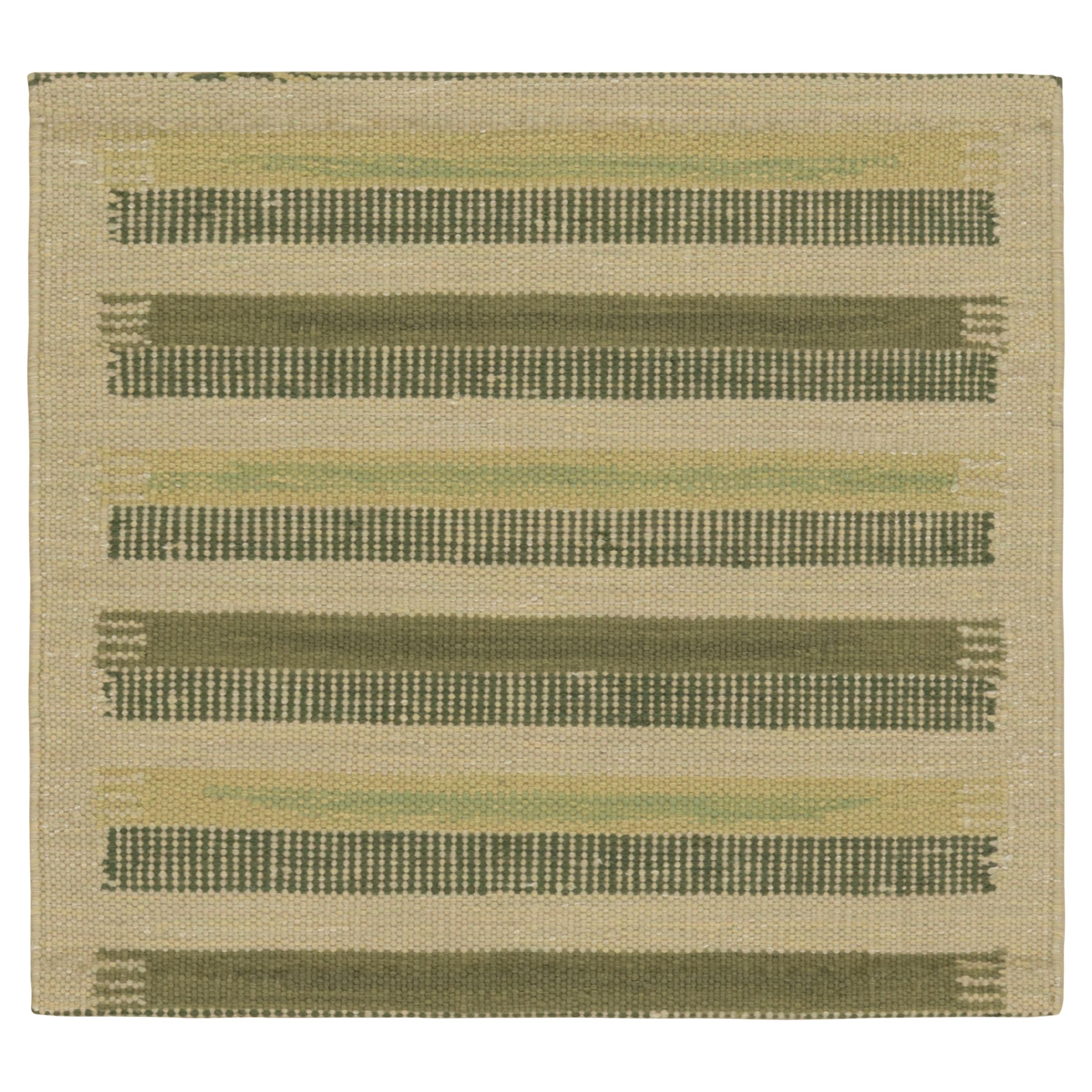 Rug & Kilim’s Scandinavian Style Rug in Beige, with Green Geometric Stripes For Sale