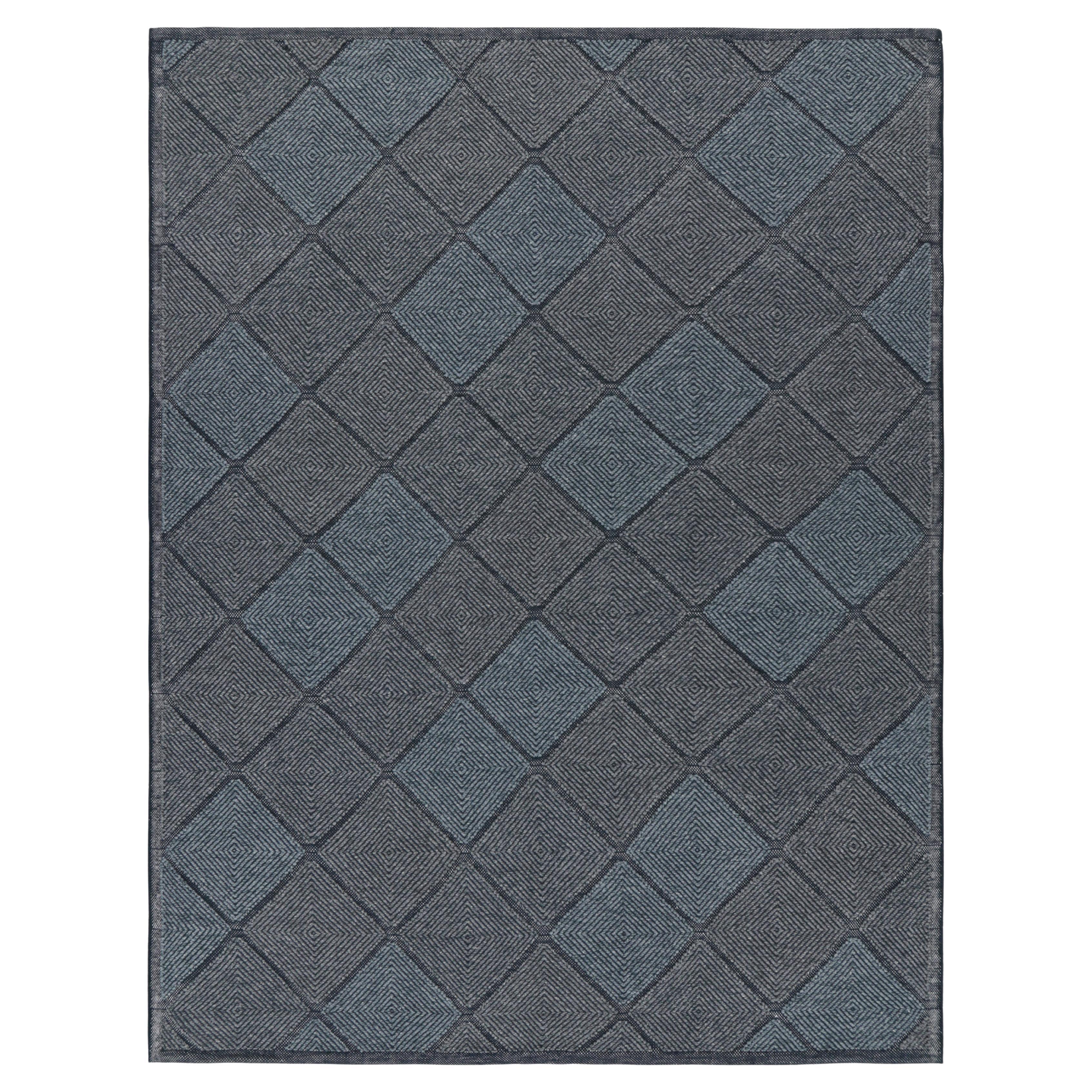 Rug 
Kilim - Tappeto in stile scandinavo in nero e blu con motivi a diamante in vendita