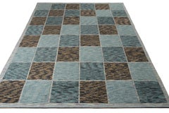 Teppich & Kilims Skandinavischer Stil Teppich in Blau und Beige-Braun mit geometrischem Muster