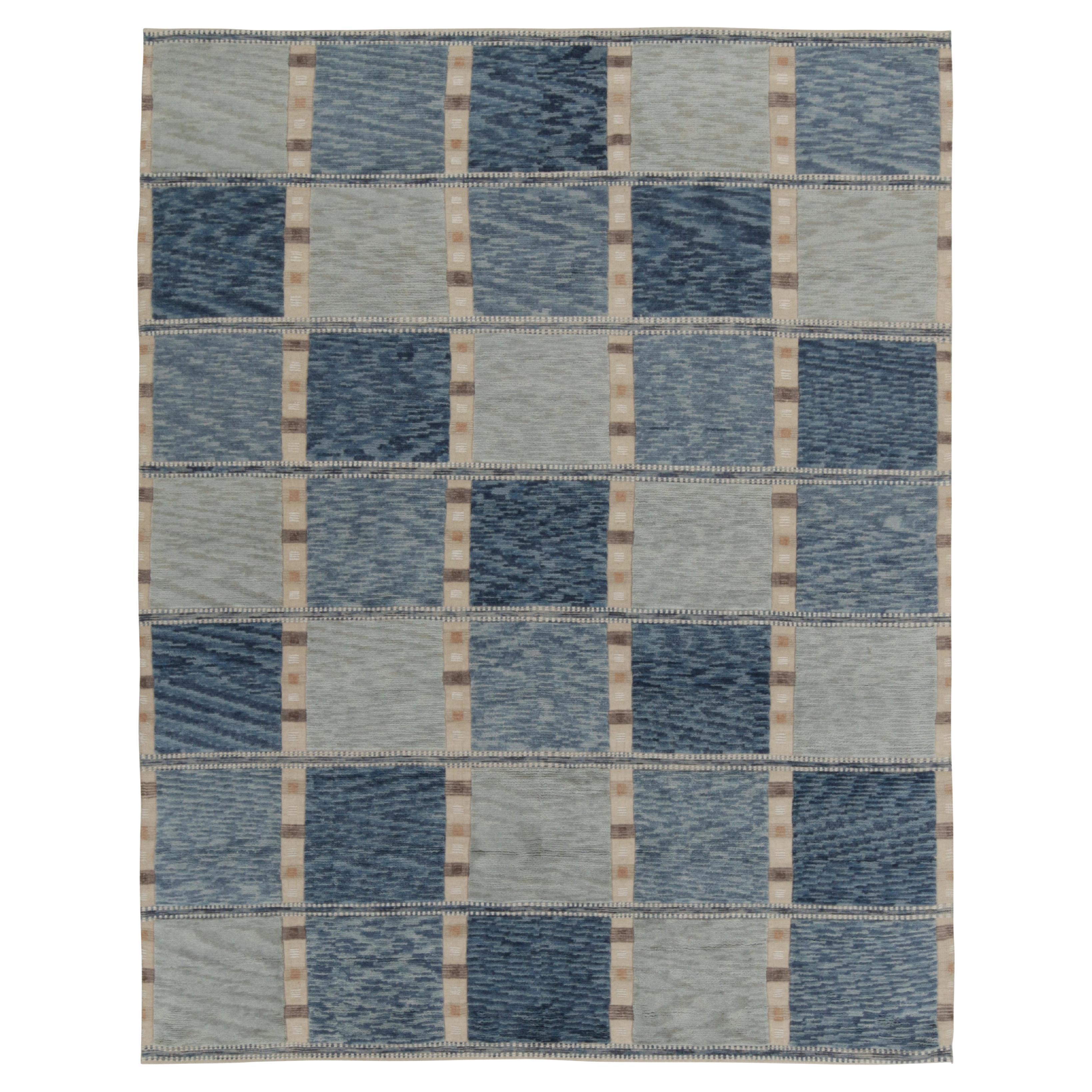 Rug & Kilim’s Scandinavian Style Rug in Blue and Beige-Brown Geometric Patterns For Sale