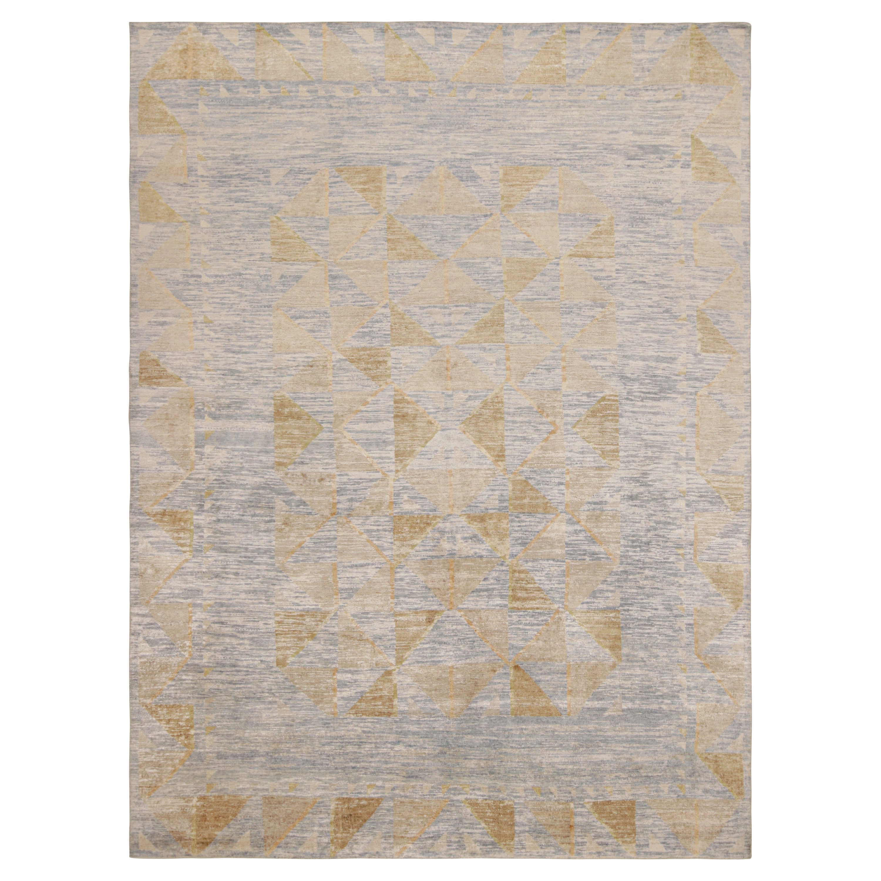 Rug & Kilim's Teppich im skandinavischen Stil in Blau und Beige-Braun mit geometrischen Mustern