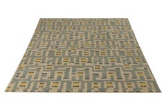 Rug & Kilim’s Scandinavian Style Rug in Blue and Beige Geometric Pattern