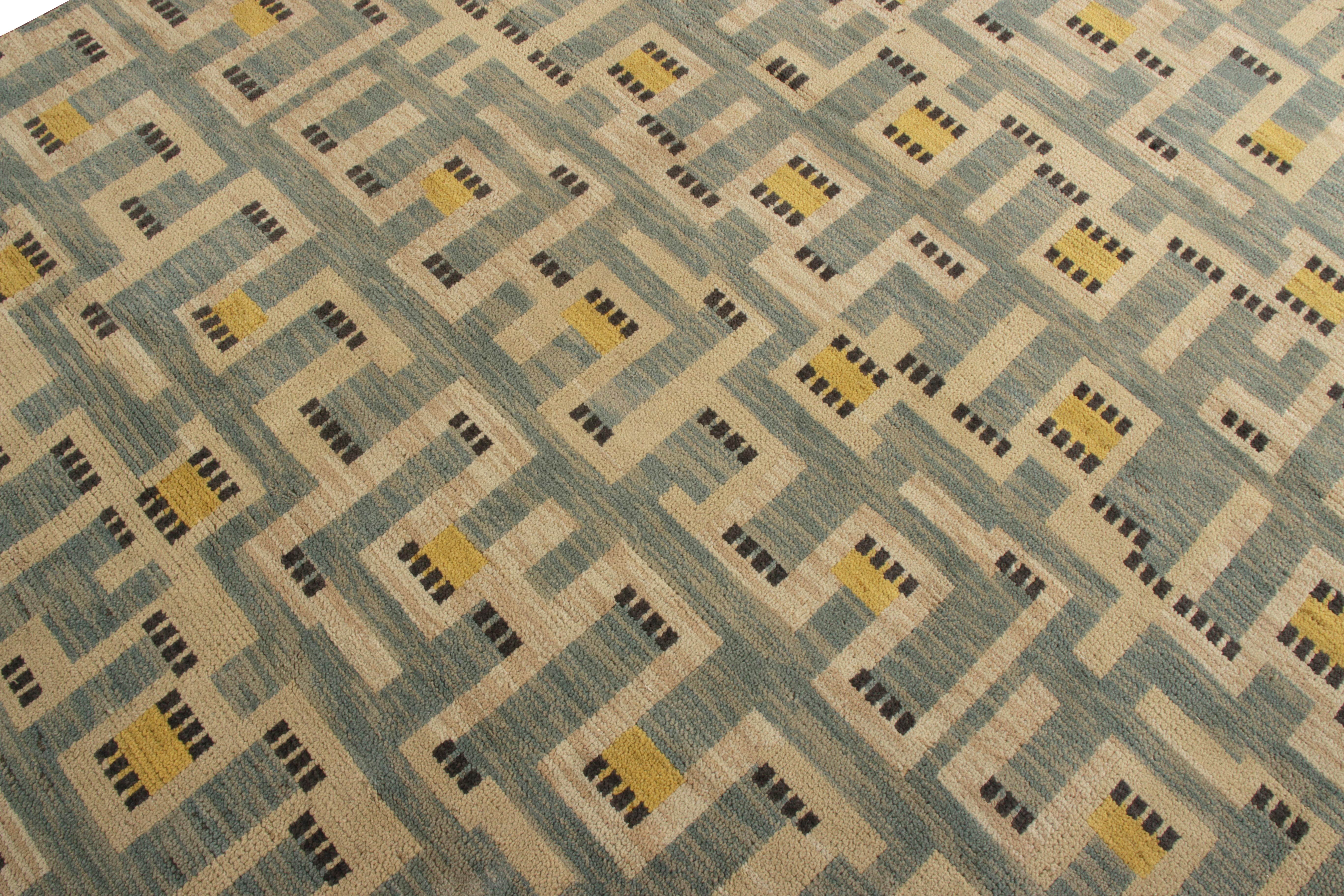 Hand-Knotted Rug & Kilim’s Scandinavian Style Rug in Blue and Beige Geometric Pattern For Sale