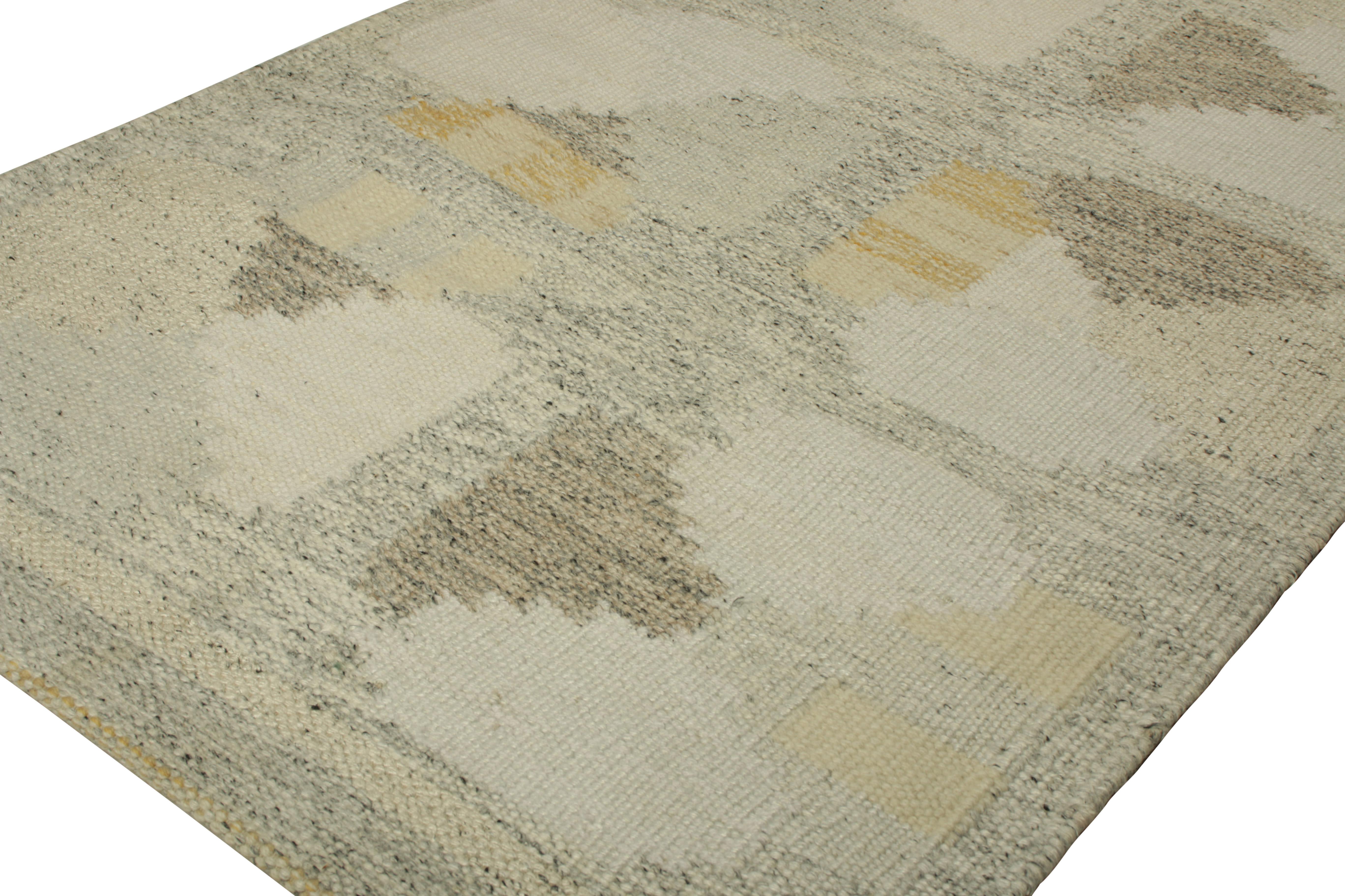 Modern Rug & Kilim’s Scandinavian Style Rug in Blue and Beige, with Geometric Patterns For Sale