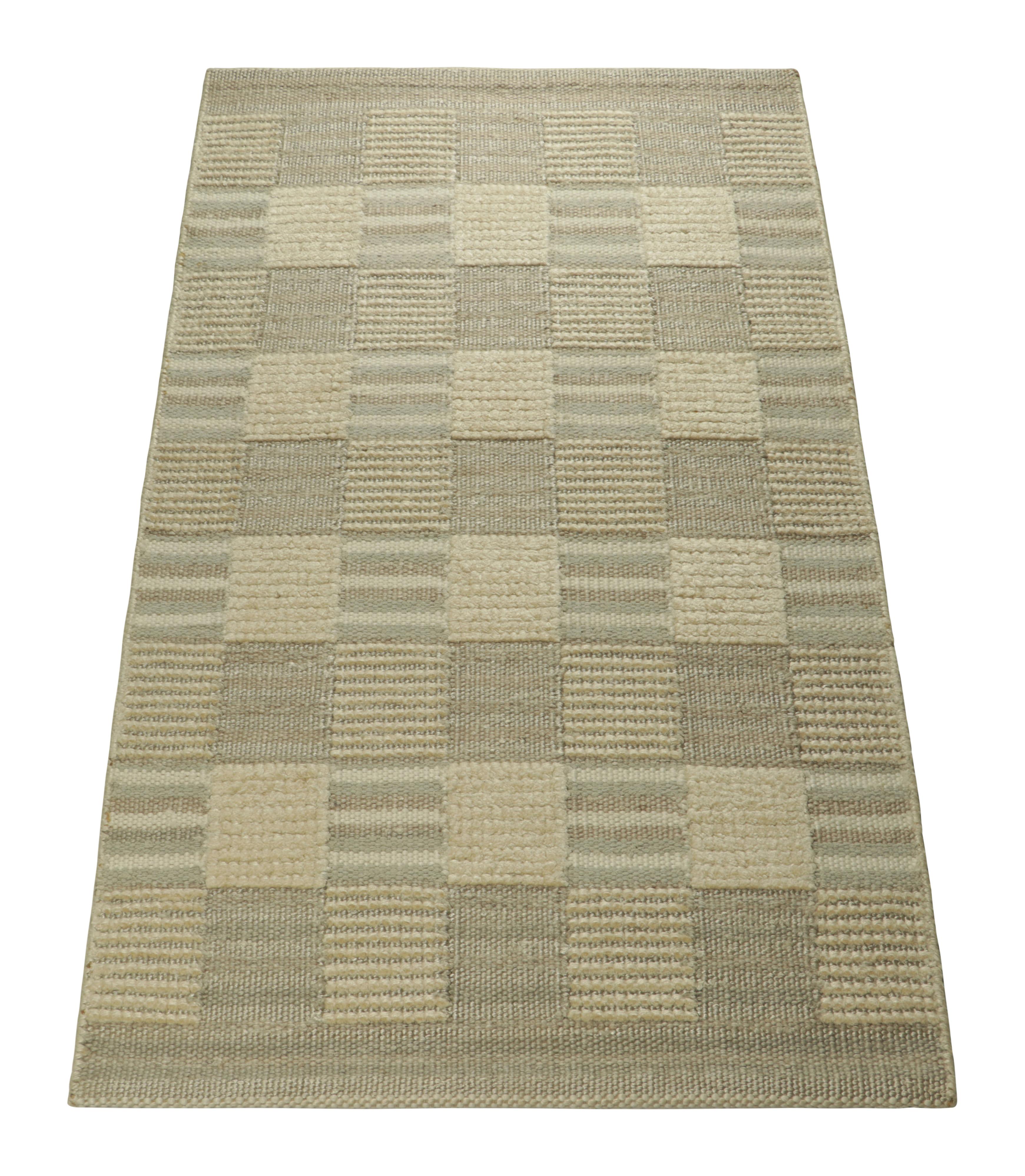 Indian Rug & Kilim’s Scandinavian Style Rug in Blue and Beige, with Geometric Patterns For Sale