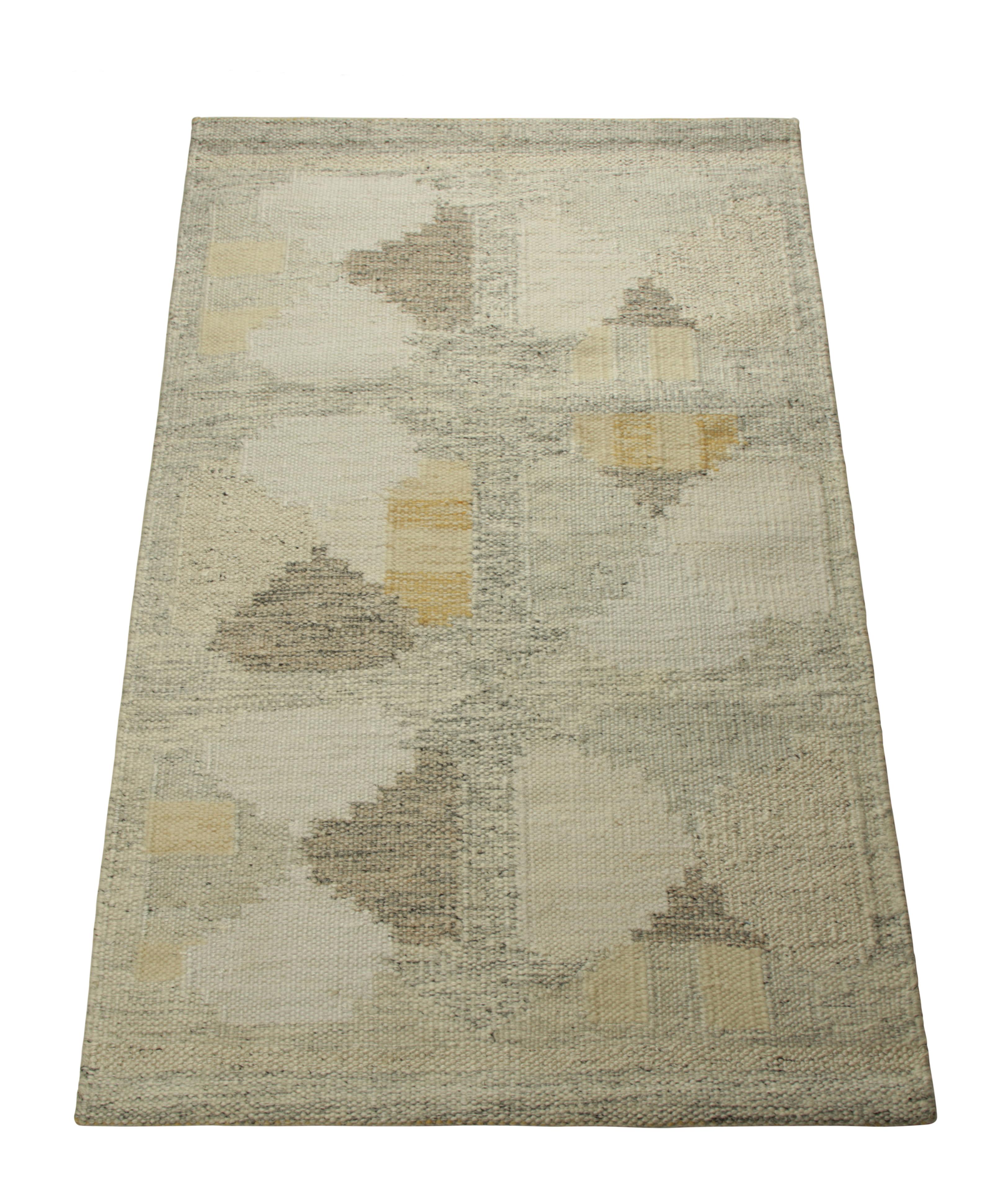 Indian Rug & Kilim’s Scandinavian Style Rug in Blue and Beige, with Geometric Patterns For Sale