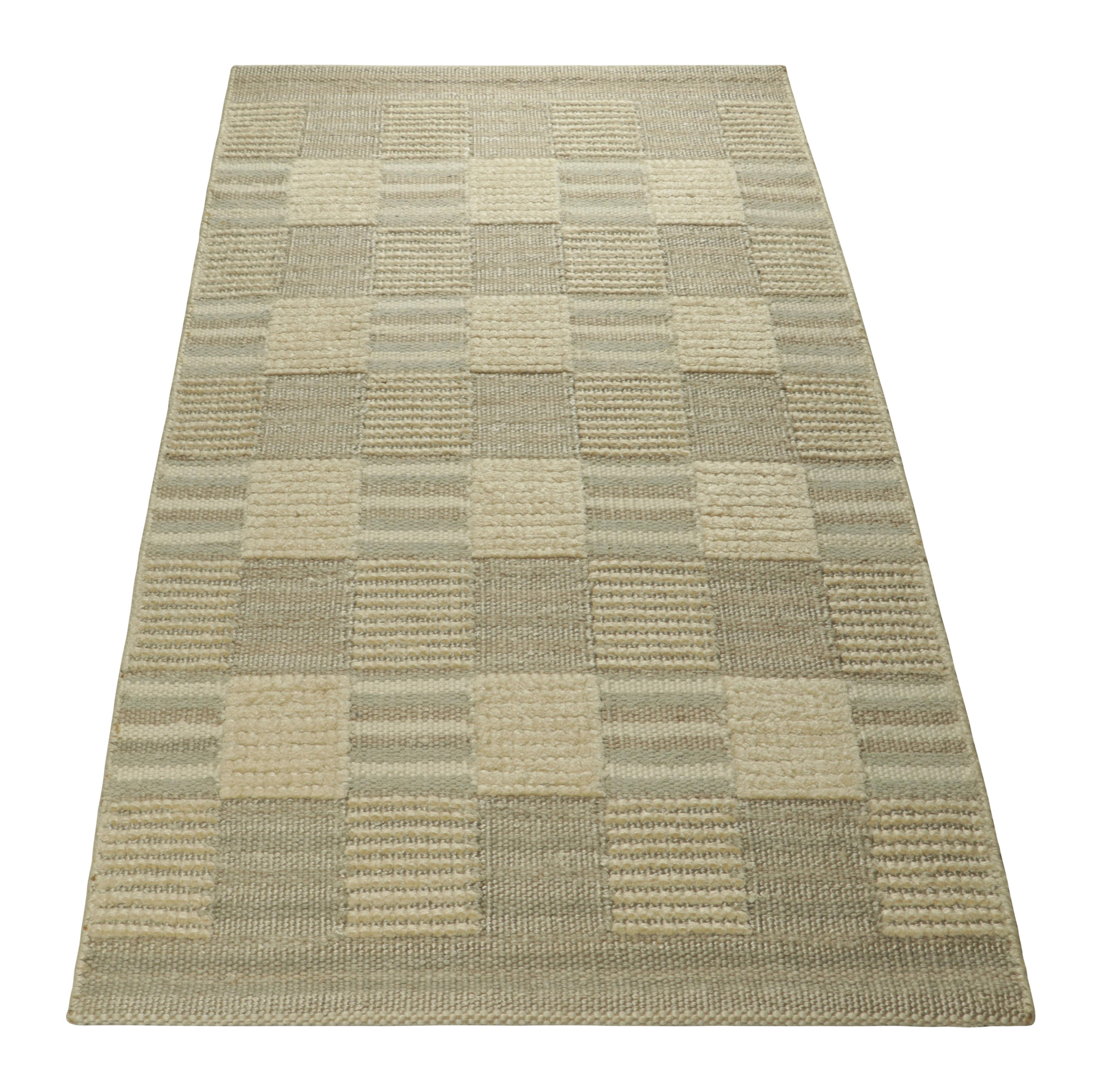 Hand-Knotted Rug & Kilim’s Scandinavian Style Rug in Blue and Beige, with Geometric Patterns For Sale