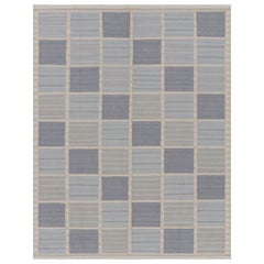 Rug & Kilim’s Scandinavian Style Rug in Blue and Beige with Geometric Patterns